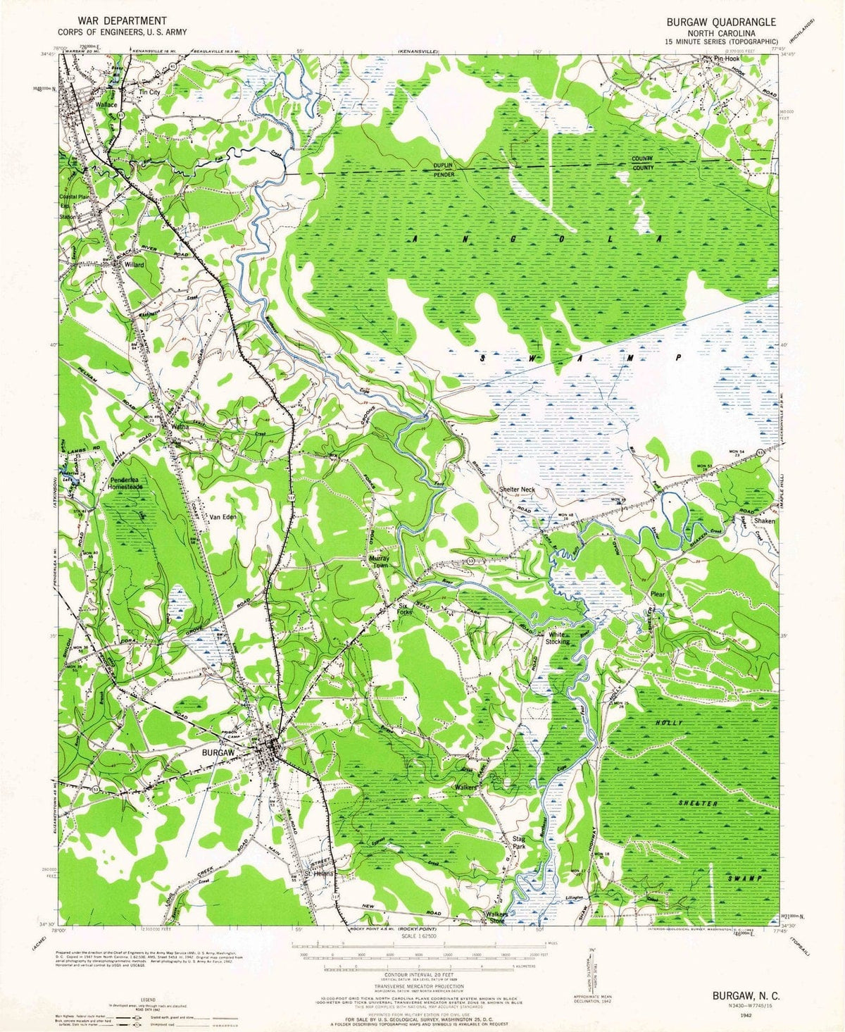 1942 Burgaw, NC - North Carolina - USGS Topographic Map