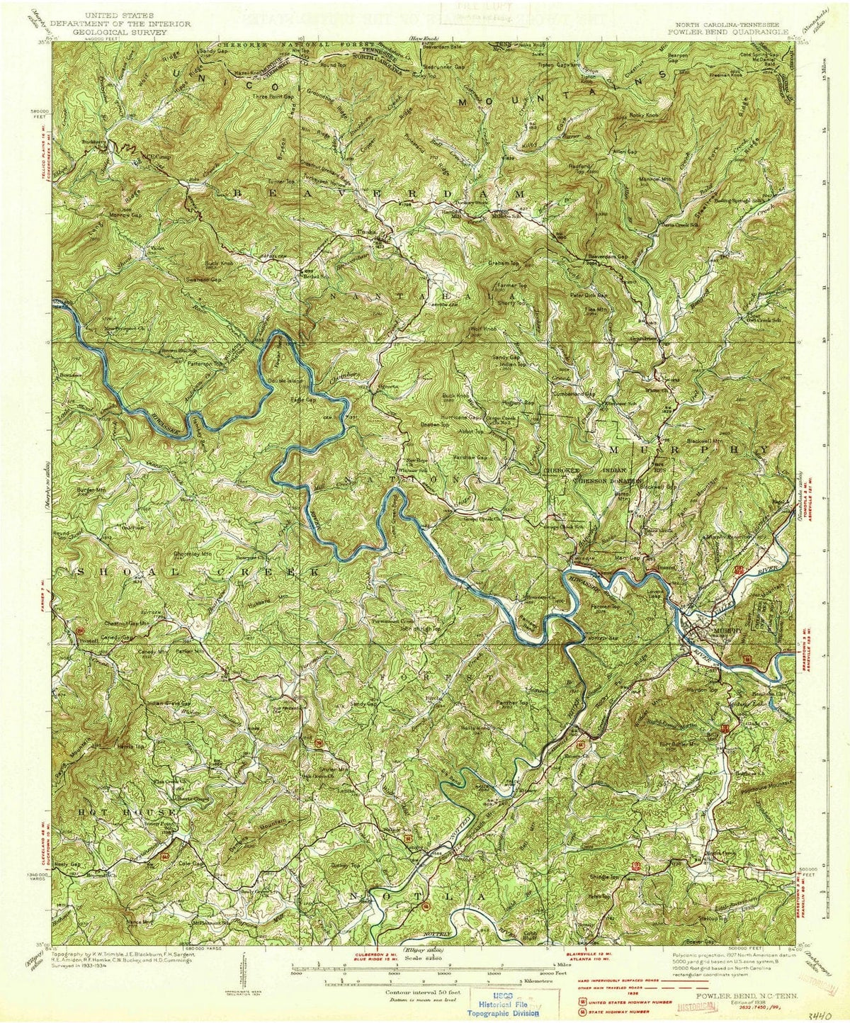 1938 Fowler Bend, NC - North Carolina - USGS Topographic Map
