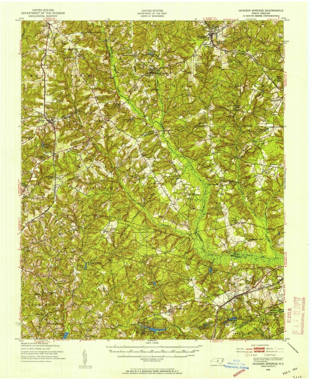 1949 Jackson Springs, NC - North Carolina - USGS Topographic Map