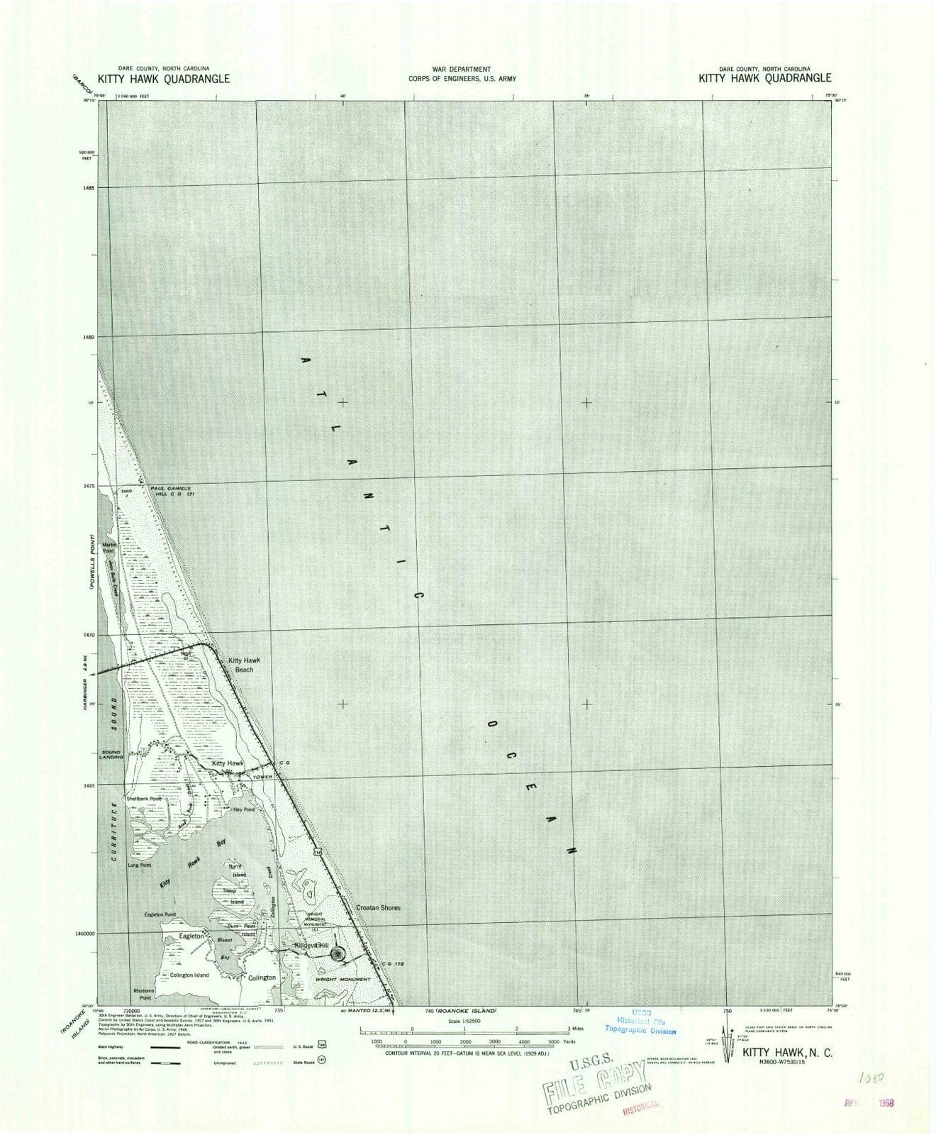 1940 Kitty Hawk, NC - North Carolina - USGS Topographic Map
