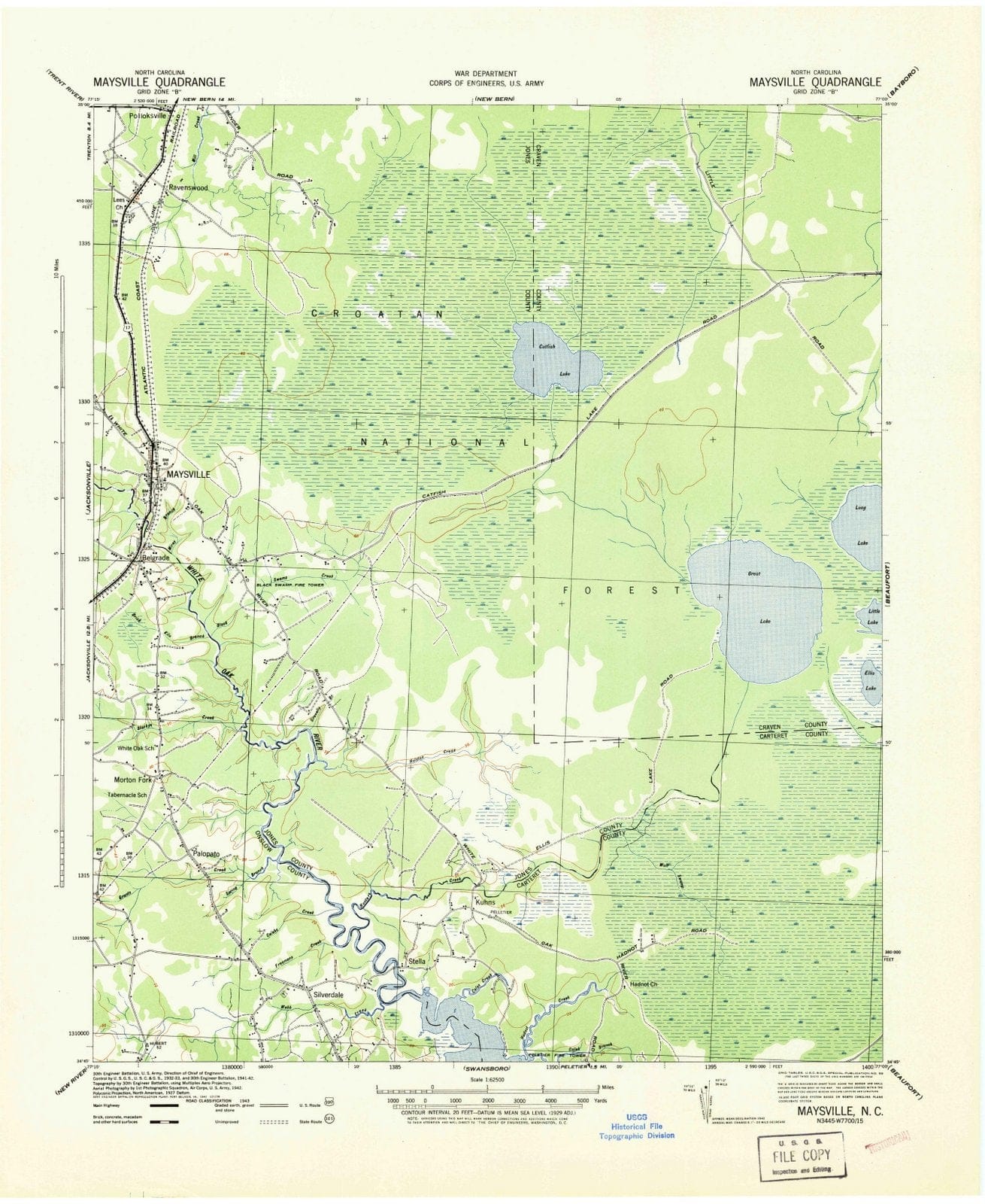 1942 Maysville, NC - North Carolina - USGS Topographic Map