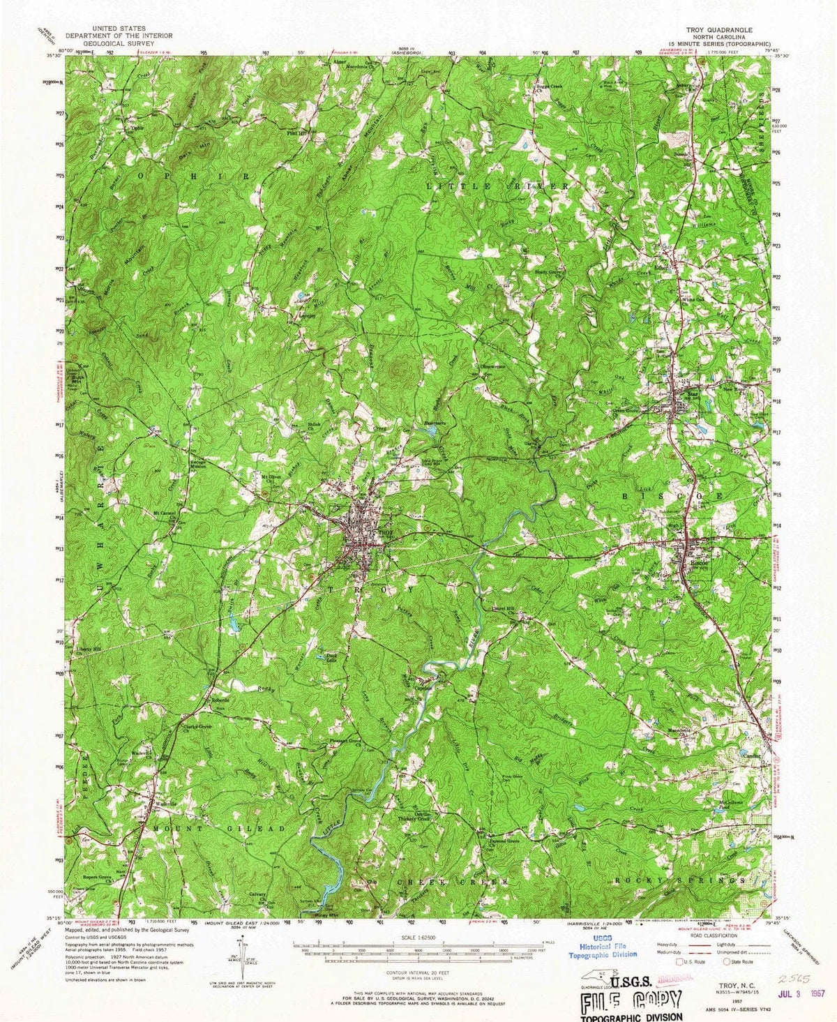 1957 Troy, NC - North Carolina - USGS Topographic Map