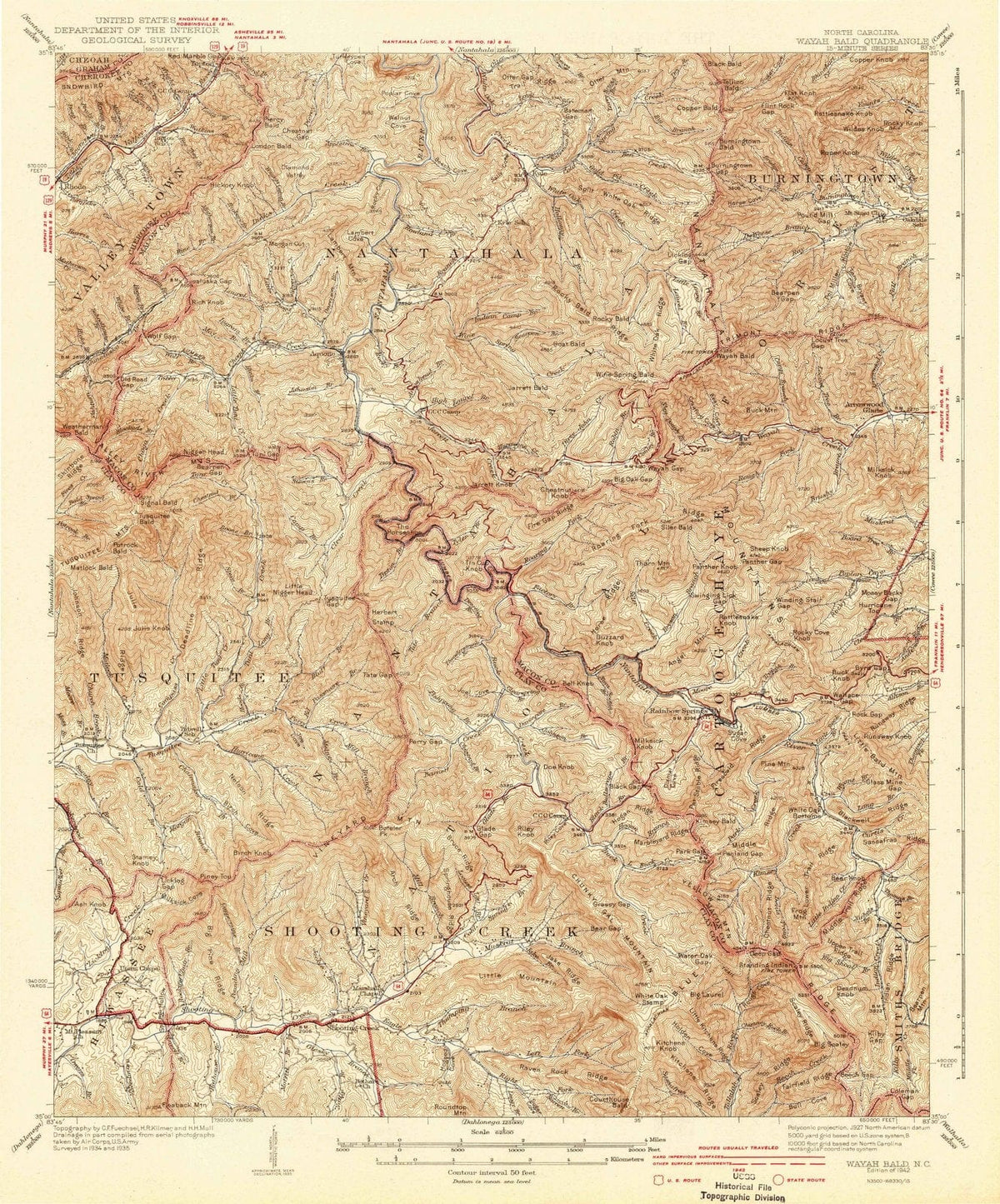 1942 Wayah Bald, NC - North Carolina - USGS Topographic Map