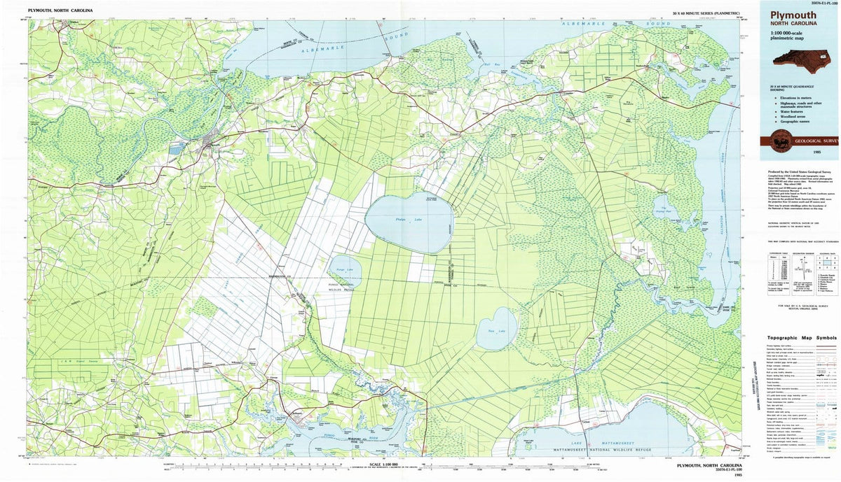 1985 Plymouth, NC - North Carolina - USGS Topographic Map