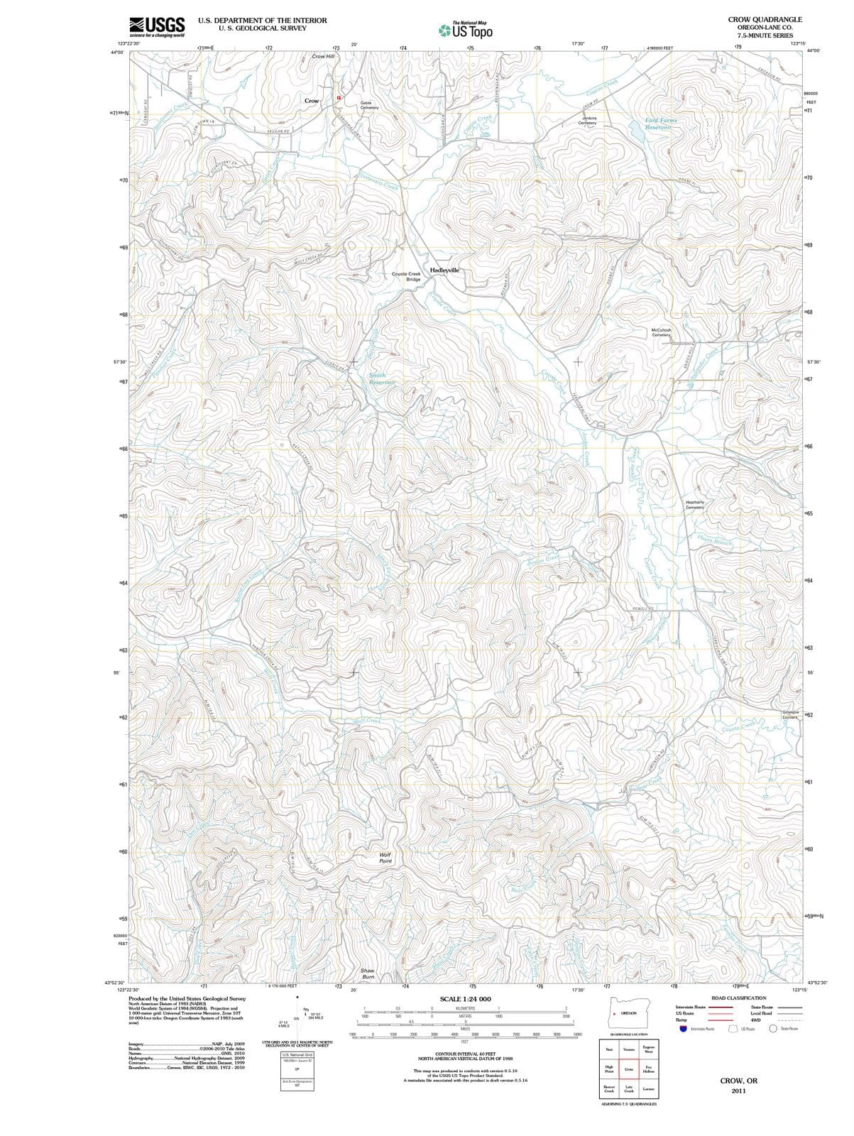 2011 Crow, OR - Oregon - USGS Topographic Map