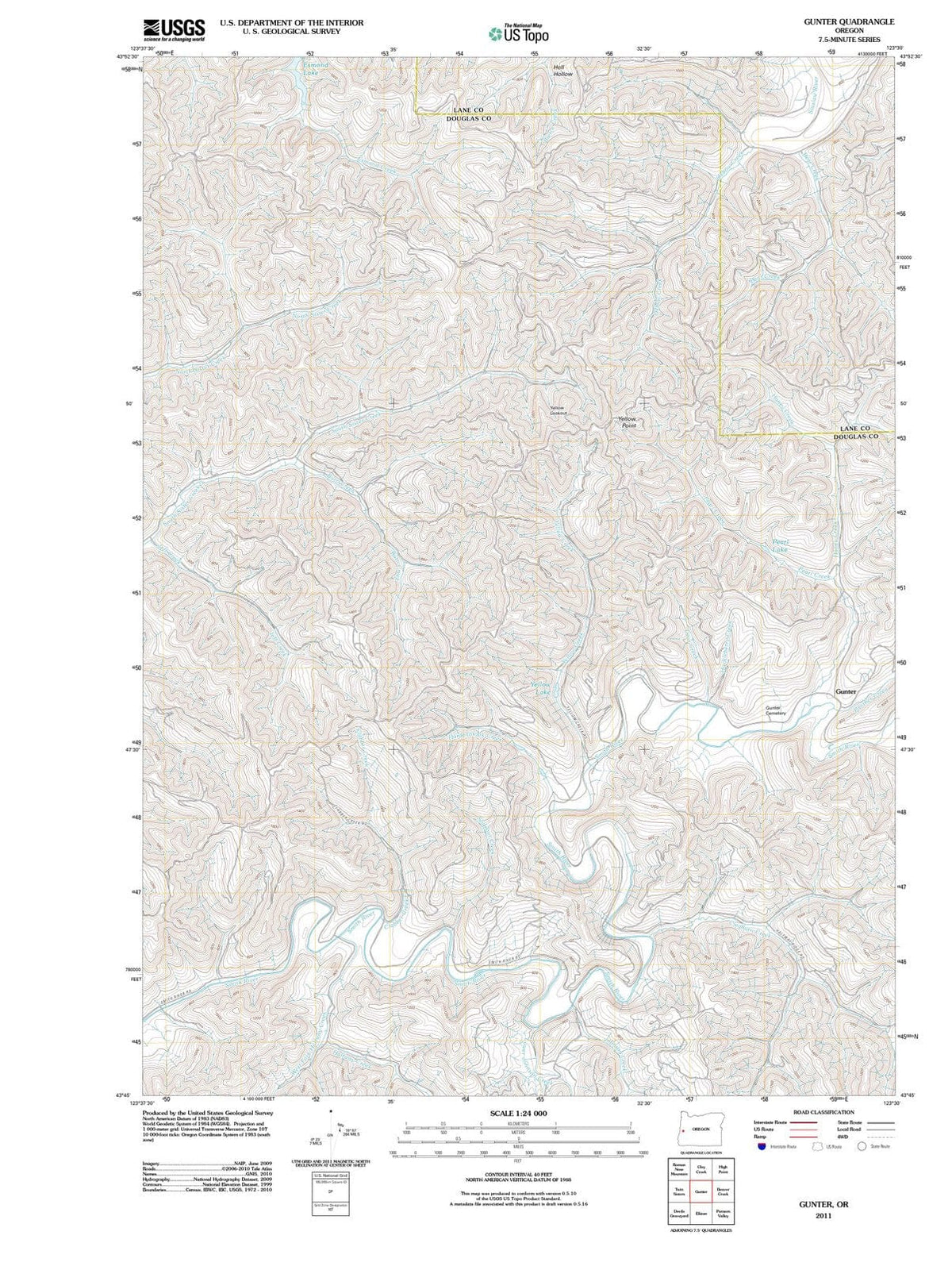 2011 Gunter, OR - Oregon - USGS Topographic Map