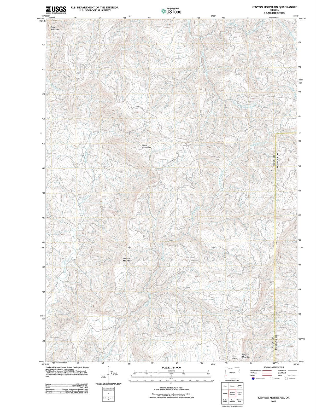 2011 Kenyon Mountain, OR - Oregon - USGS Topographic Map