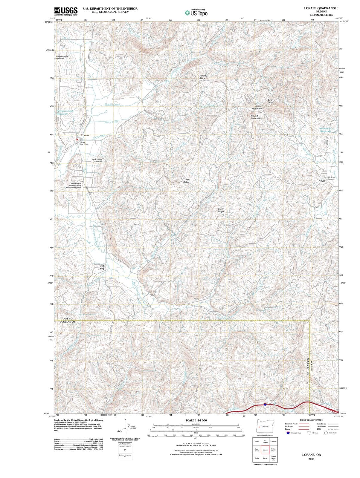 2011 Lorane, OR - Oregon - USGS Topographic Map