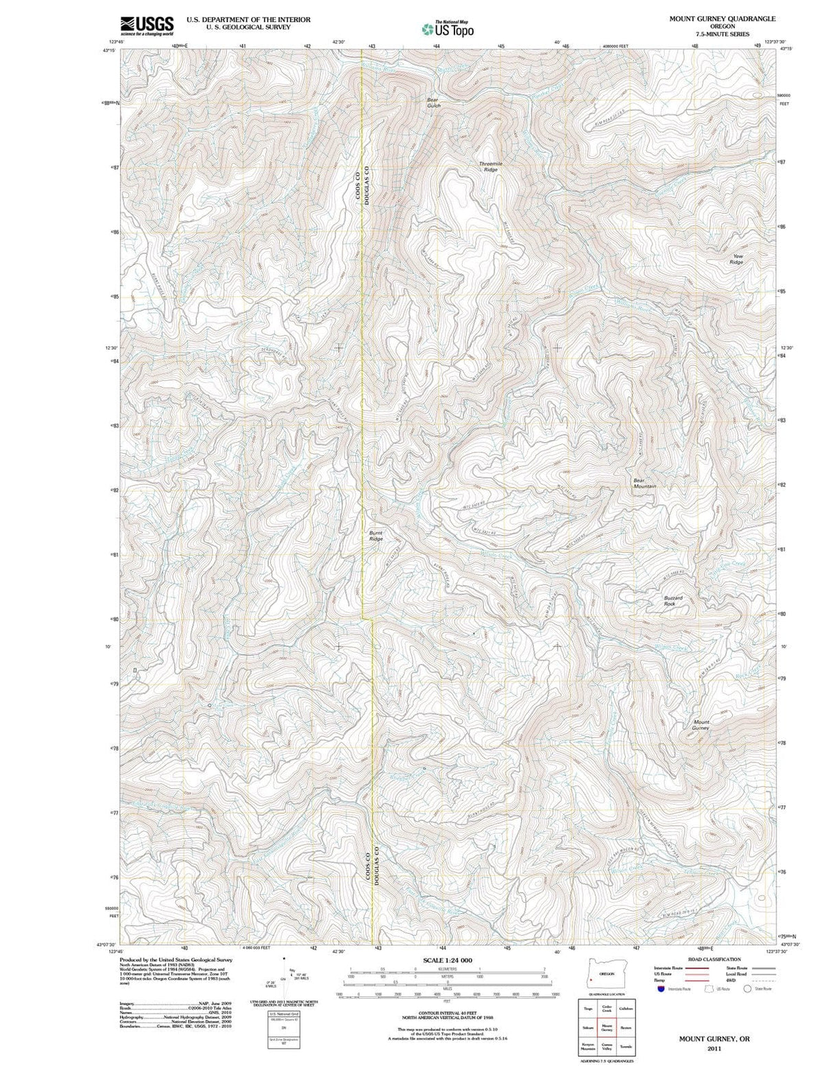 2011 Mount Gurney, OR - Oregon - USGS Topographic Map