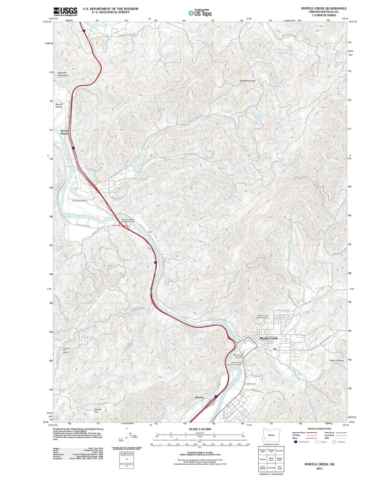 2011 Myrtle Creek, OR - Oregon - USGS Topographic Map