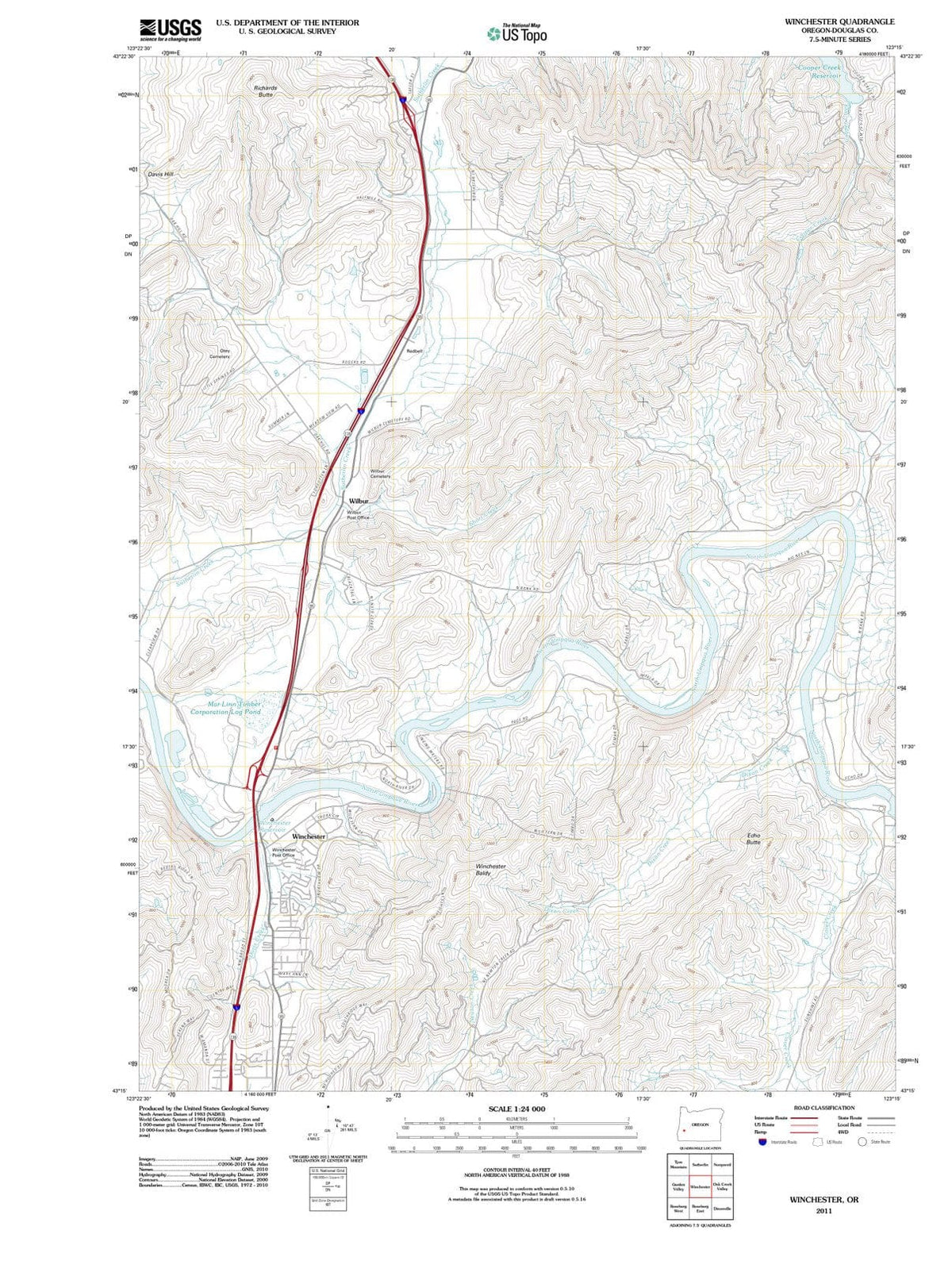2011 Winchester, OR - Oregon - USGS Topographic Map
