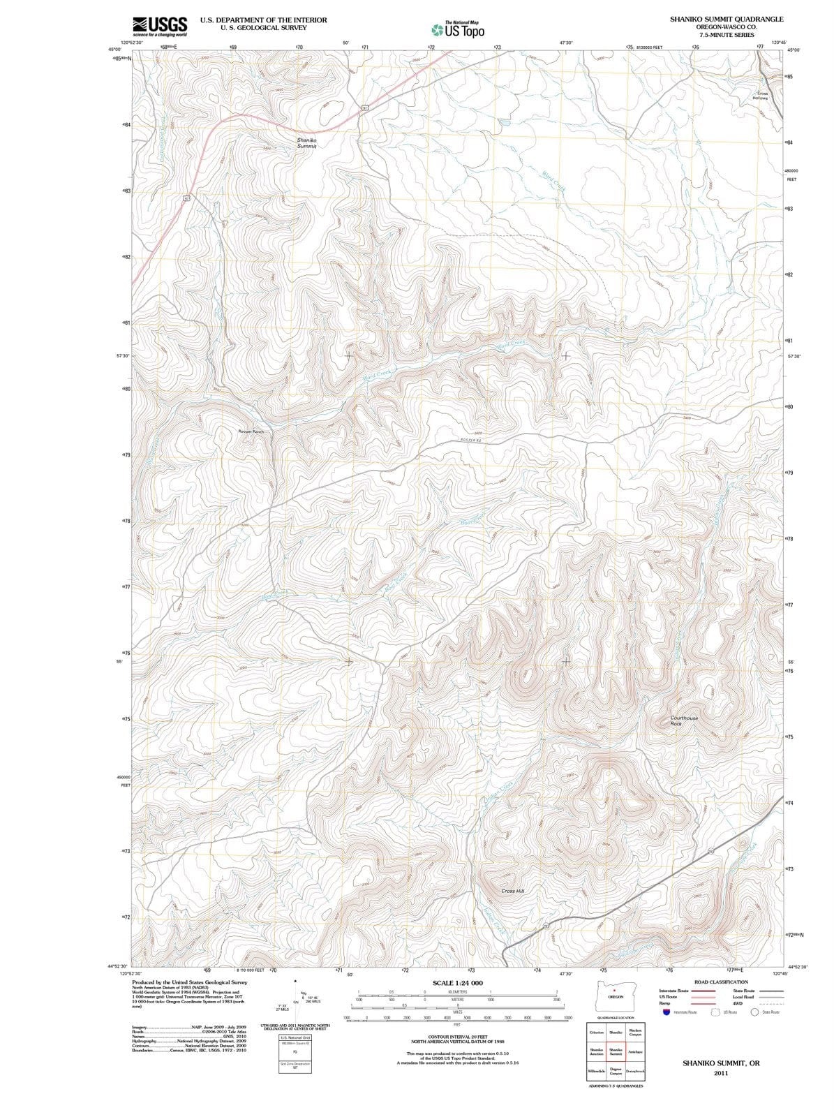 2011 Shaniko Summit, OR - Oregon - USGS Topographic Map