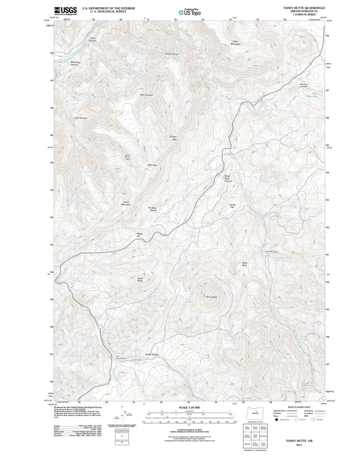 2011 Toney Butte, OR - Oregon - USGS Topographic Map