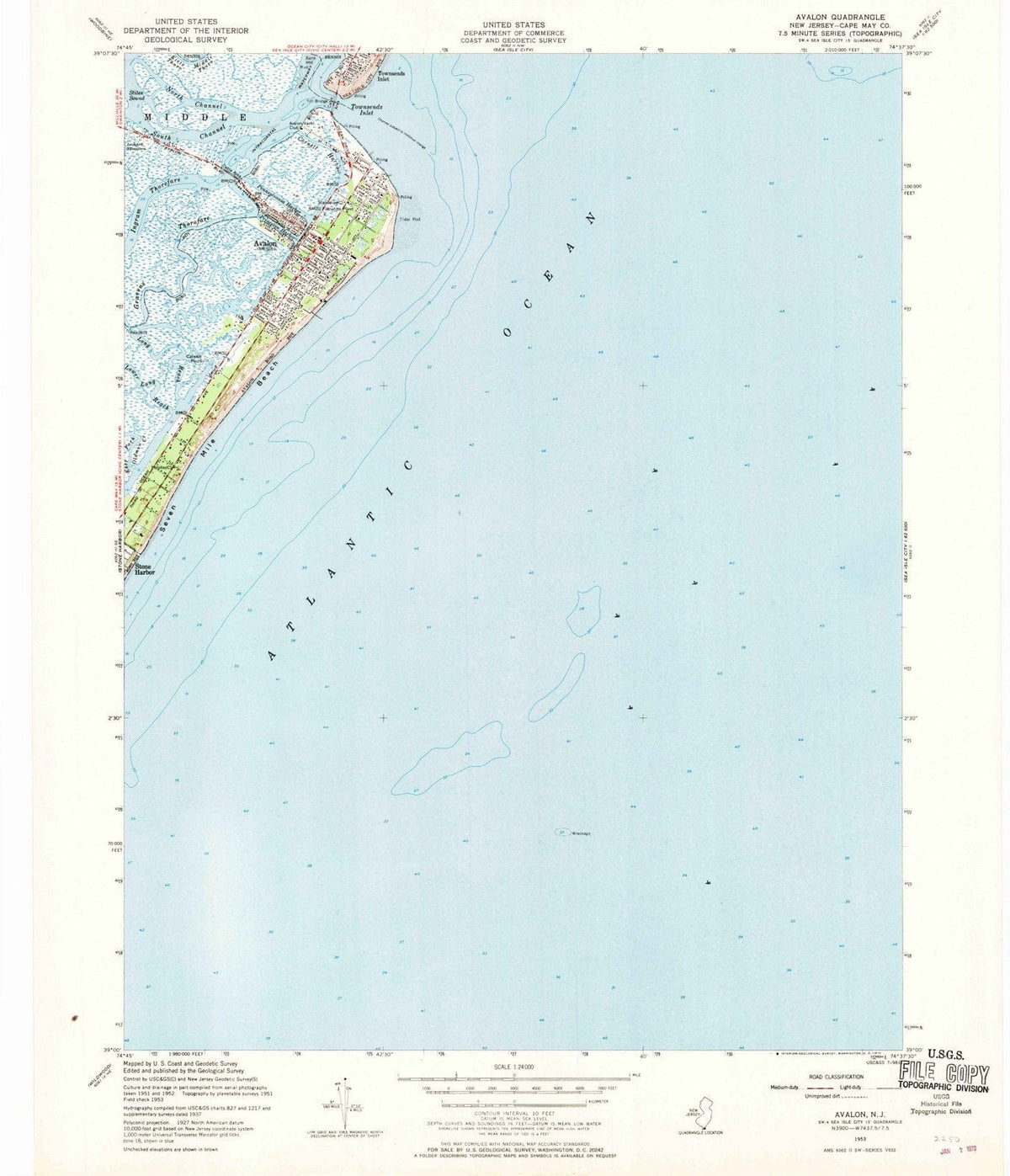1953 Avalon, NJ - New Jersey - USGS Topographic Map