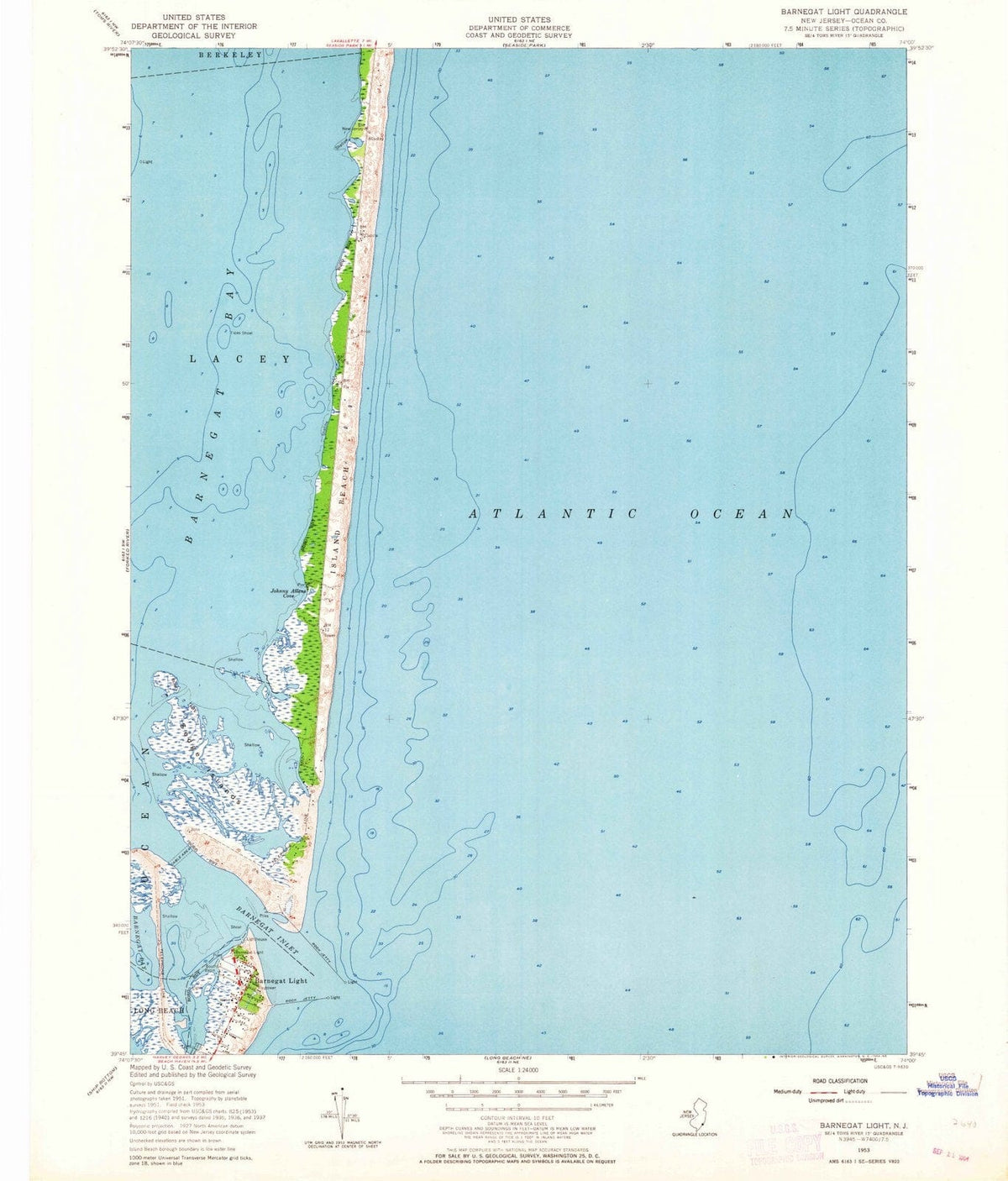 1953 Barnegat Light, NJ - New Jersey - USGS Topographic Map