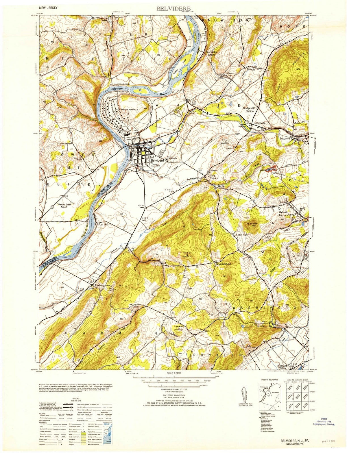 1953 Belvidere, NJ - New Jersey - USGS Topographic Map