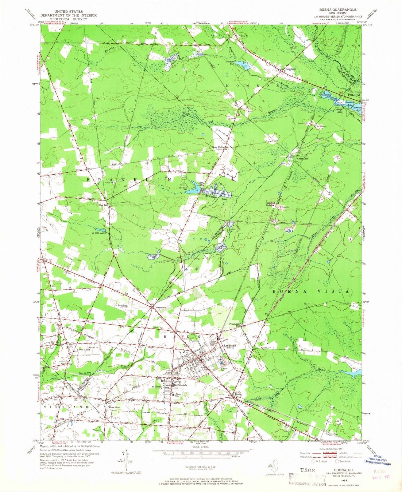 1953 Buena, NJ - New Jersey - USGS Topographic Map
