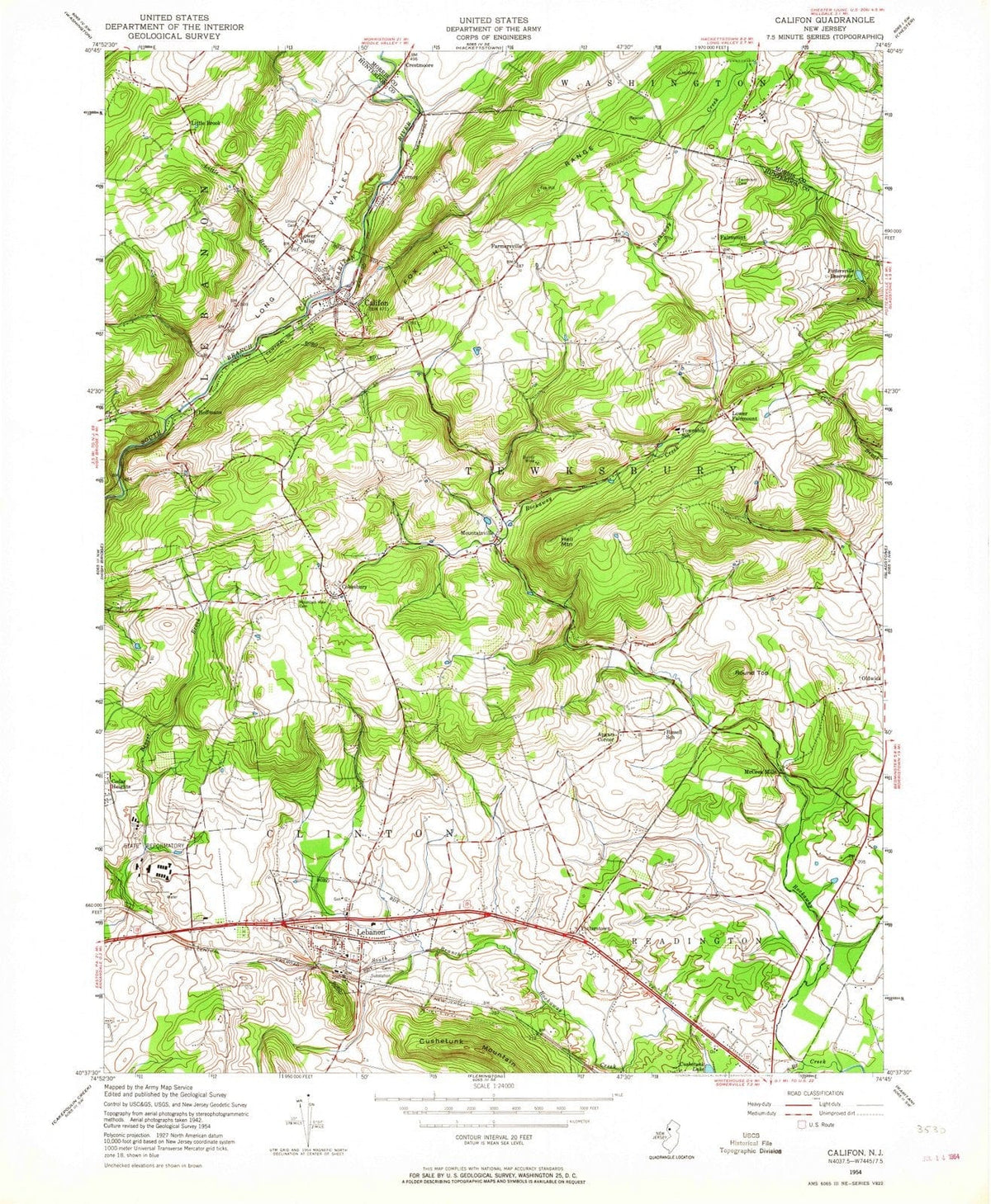 1954 Califon, NJ - New Jersey - USGS Topographic Map