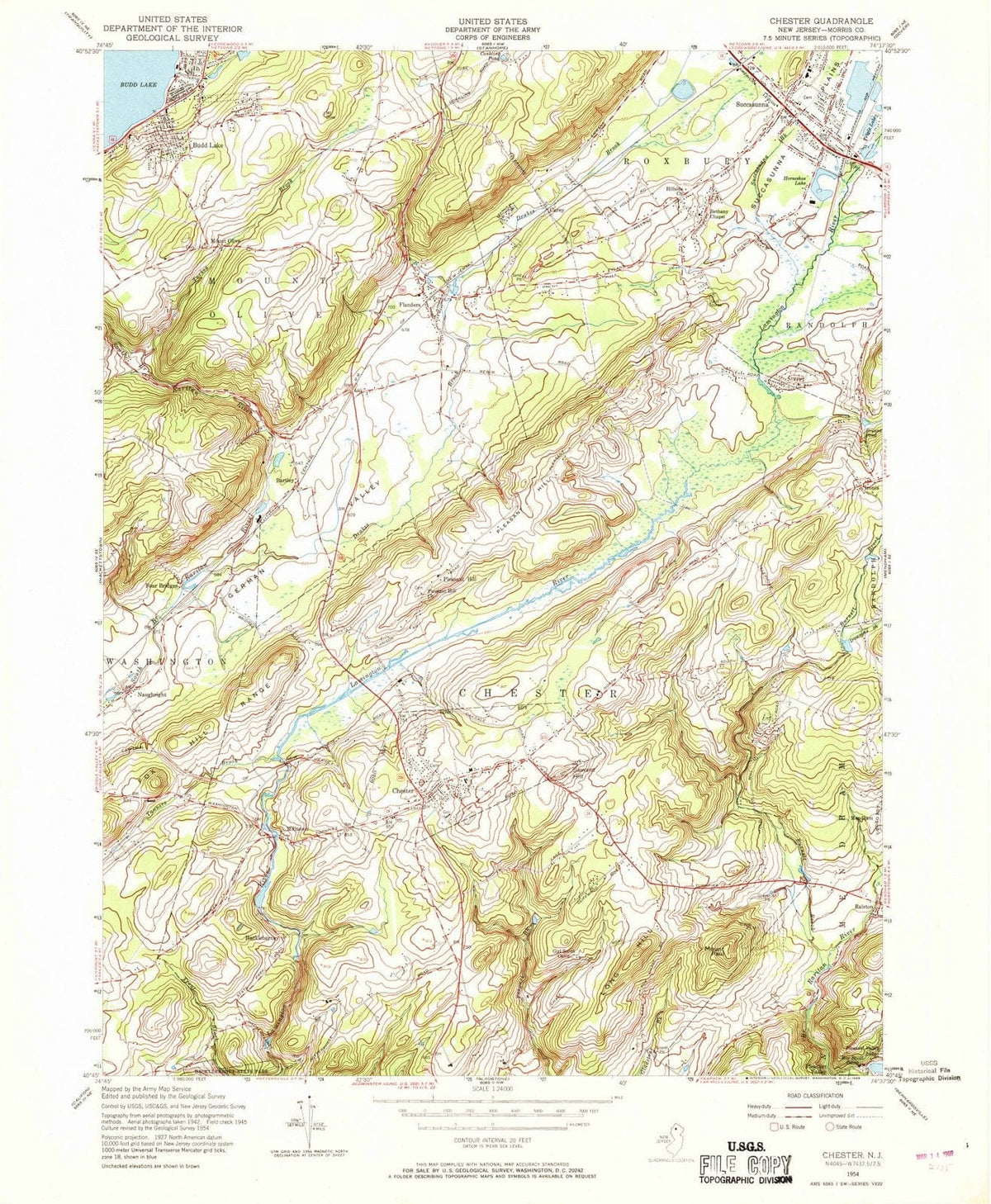 1954 Chester, NJ - New Jersey - USGS Topographic Map