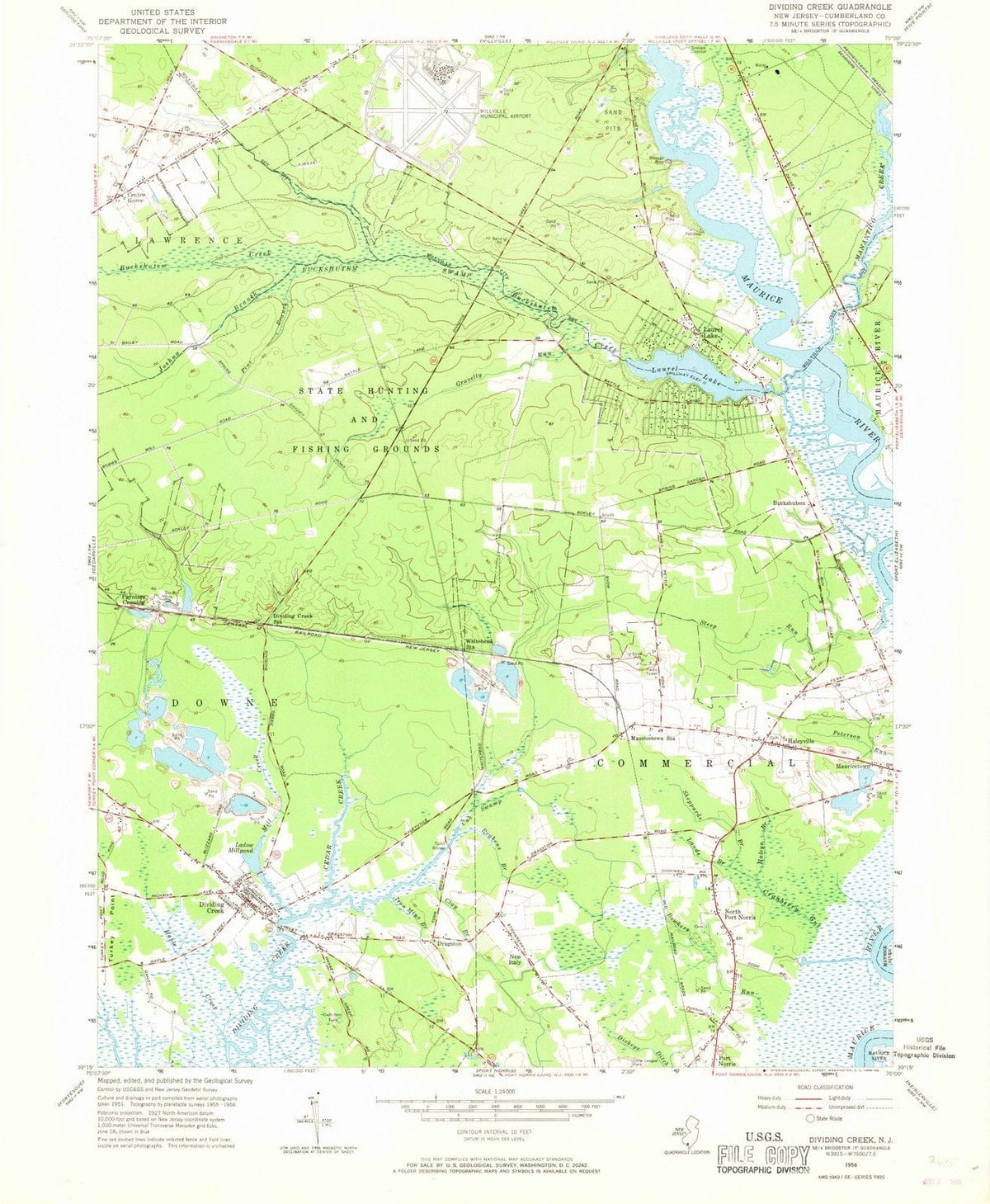 1956 Dividing Creek, NJ - New Jersey - USGS Topographic Map
