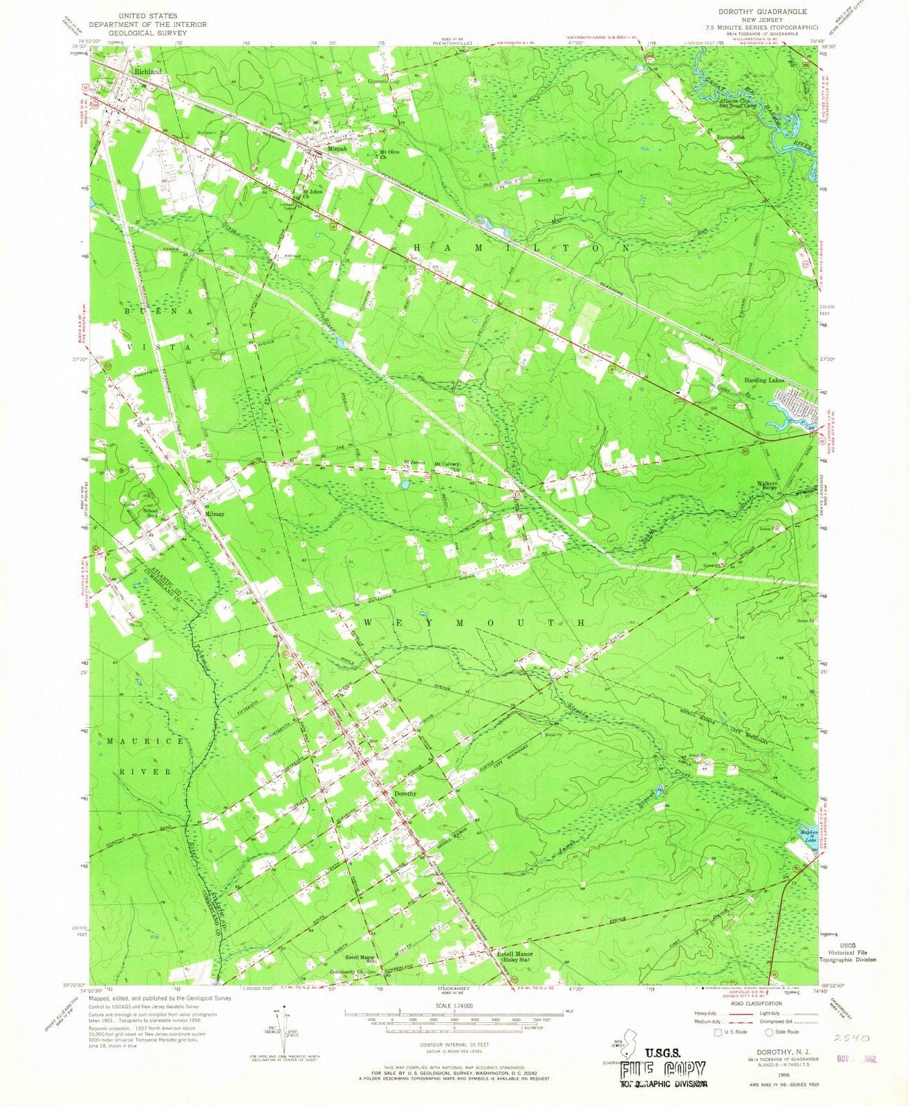1956 Dorothy, NJ - New Jersey - USGS Topographic Map