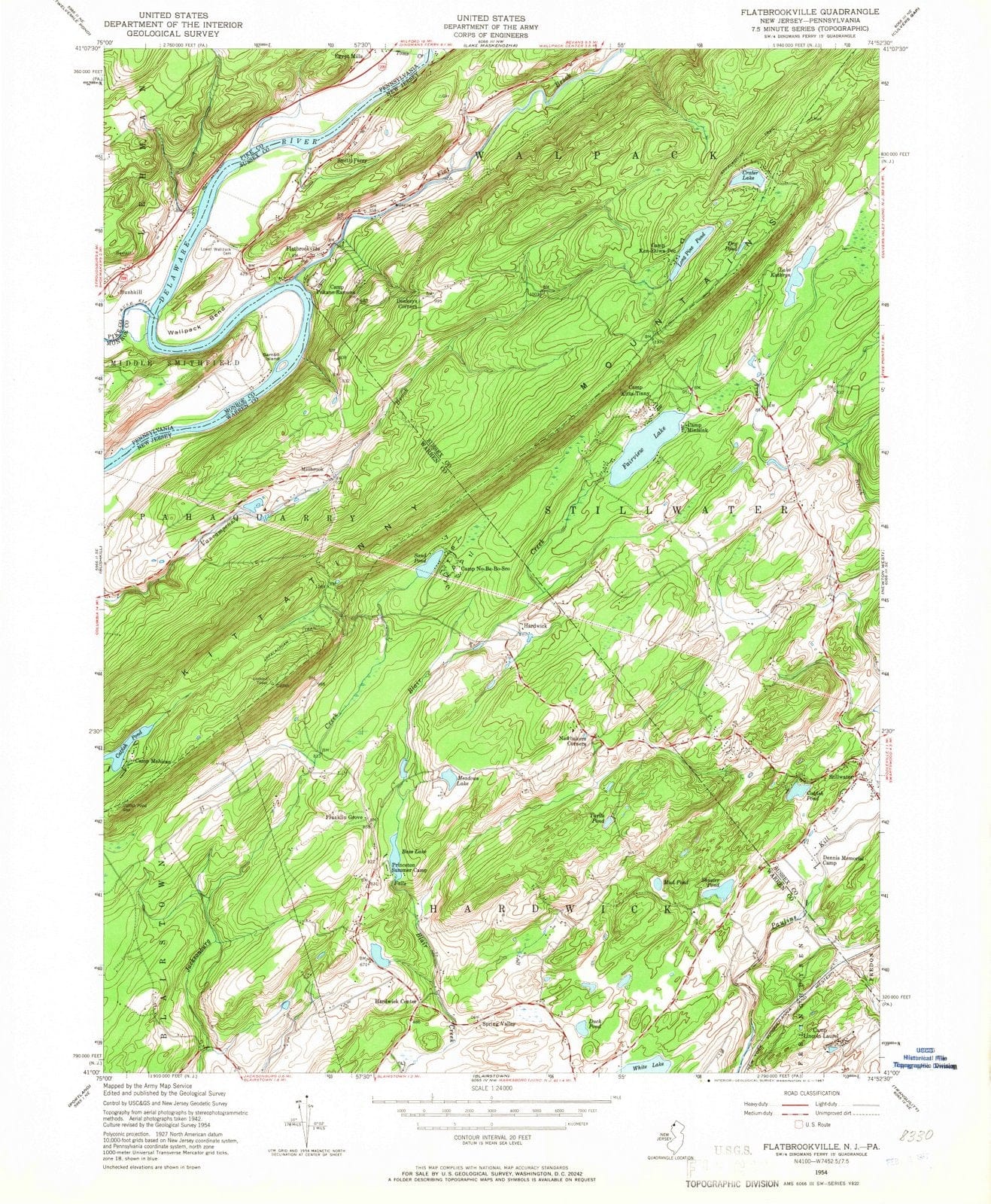1954 Flatbrookville, NJ - New Jersey - USGS Topographic Map