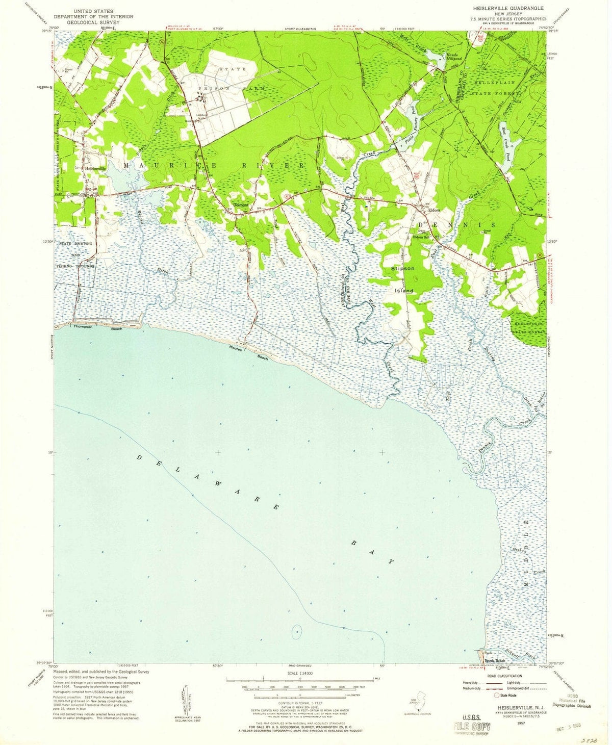 1957 Heislerville, NJ - New Jersey - USGS Topographic Map