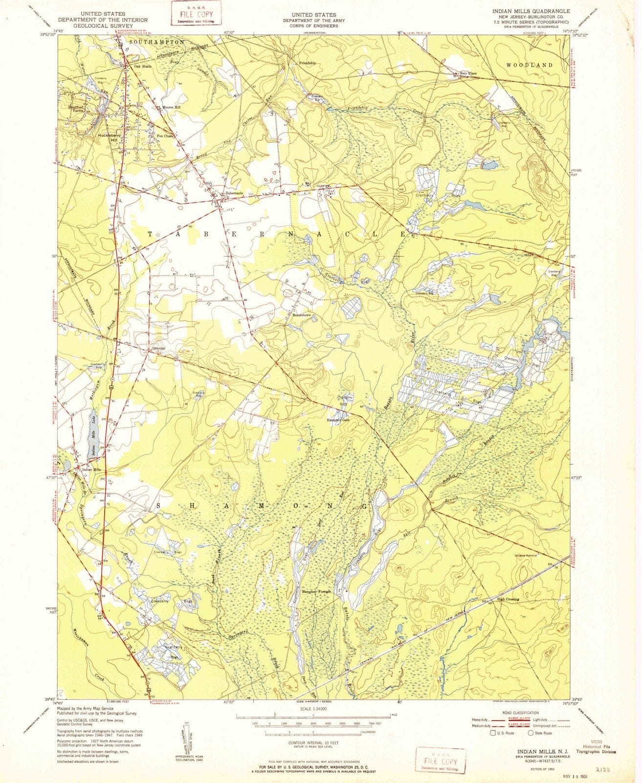 1951 Indian Mills, NJ - New Jersey - USGS Topographic Map