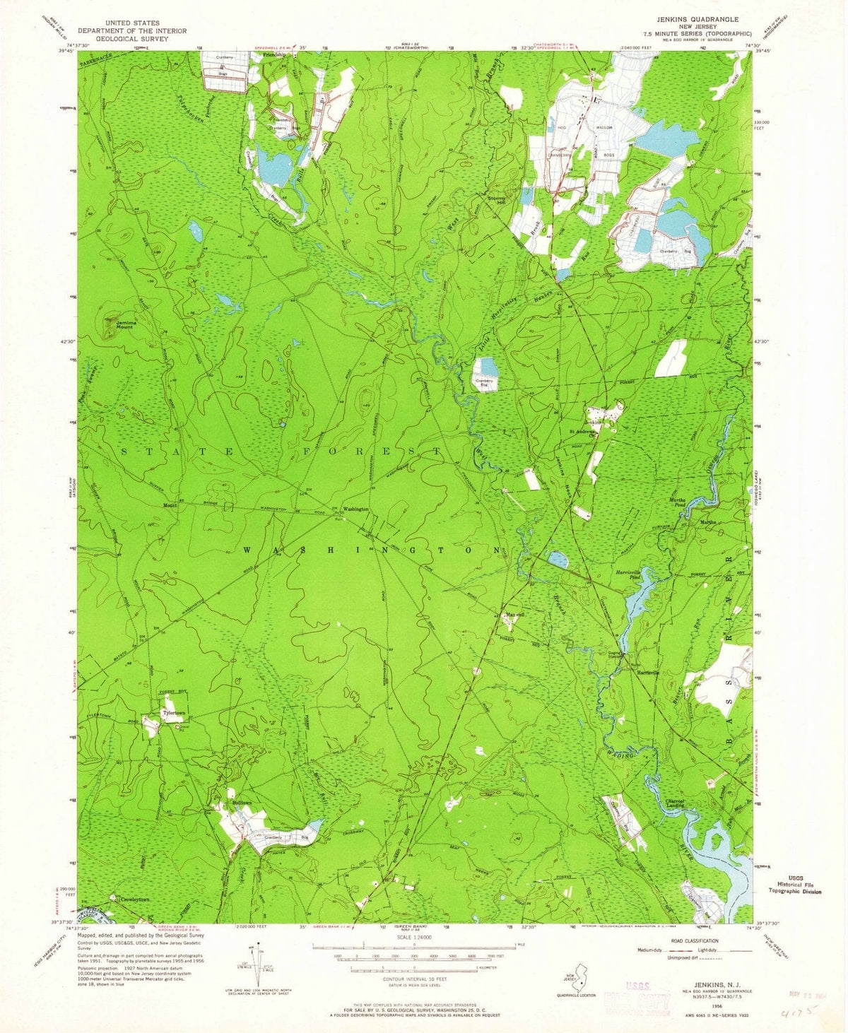 1956 Jenkins, NJ - New Jersey - USGS Topographic Map