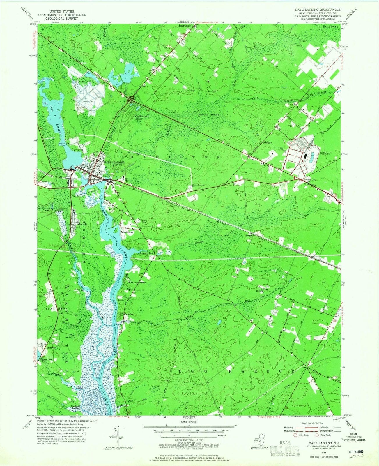 1955 Mays Landing, NJ - New Jersey - USGS Topographic Map
