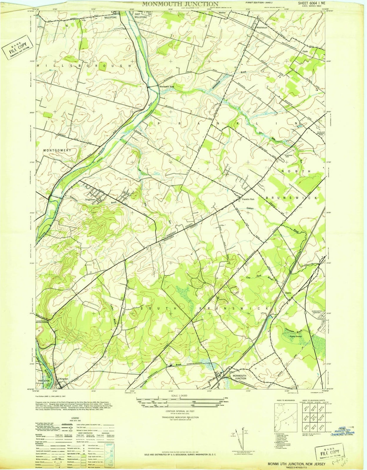 1947 Monmouth Junction, NJ - New Jersey - USGS Topographic Map