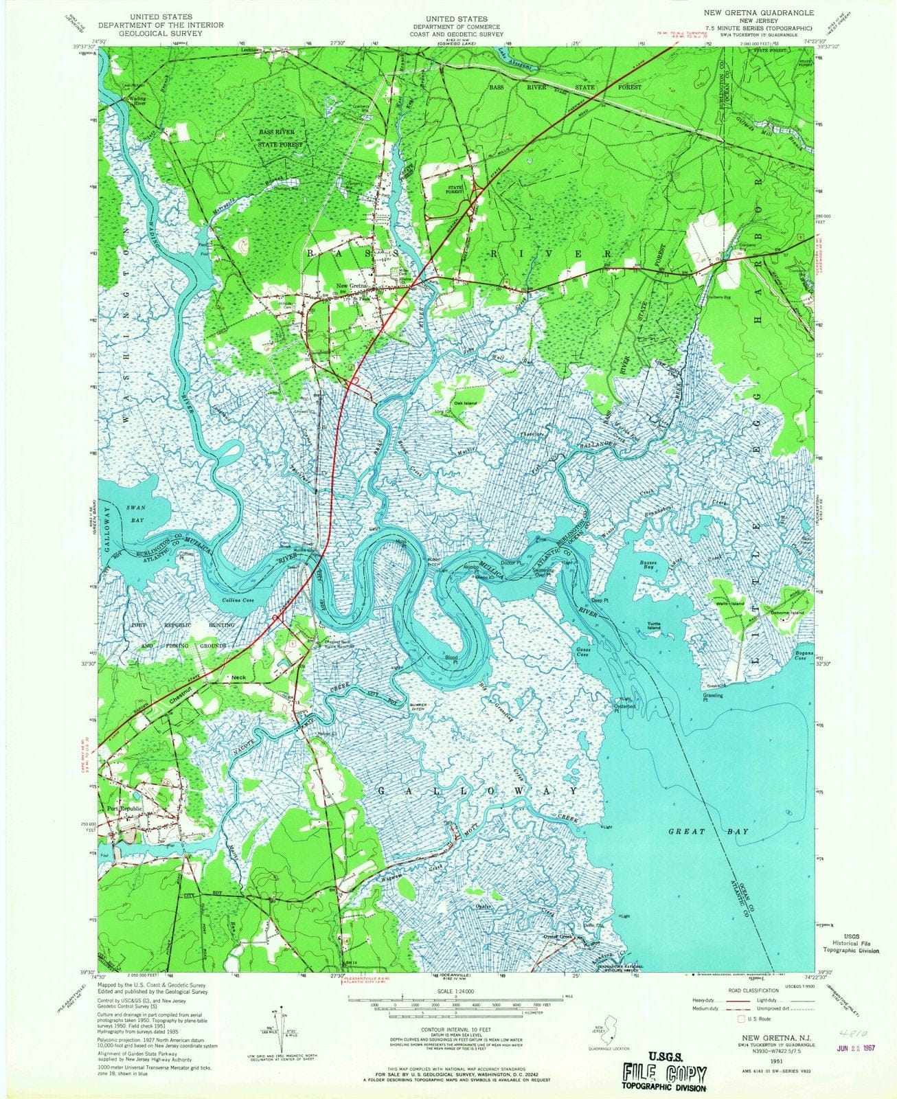 1951 New Gretna, NJ - New Jersey - USGS Topographic Map