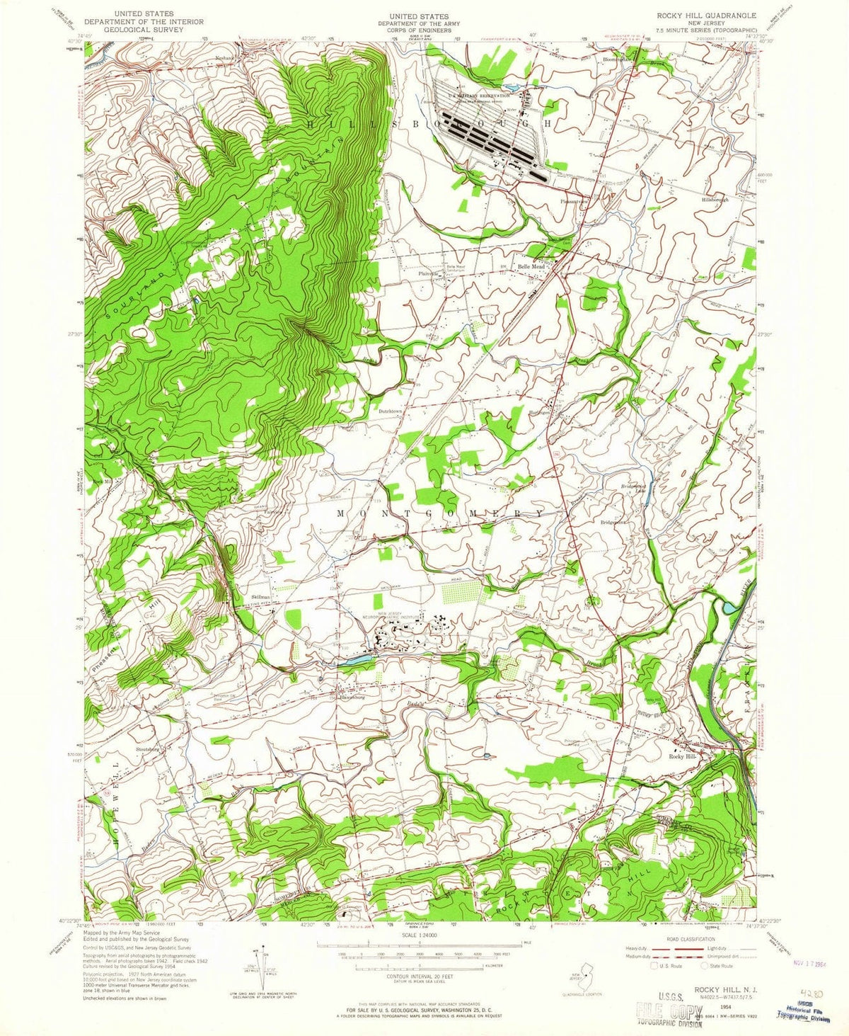 1954 Rocky Hill, NJ - New Jersey - USGS Topographic Map