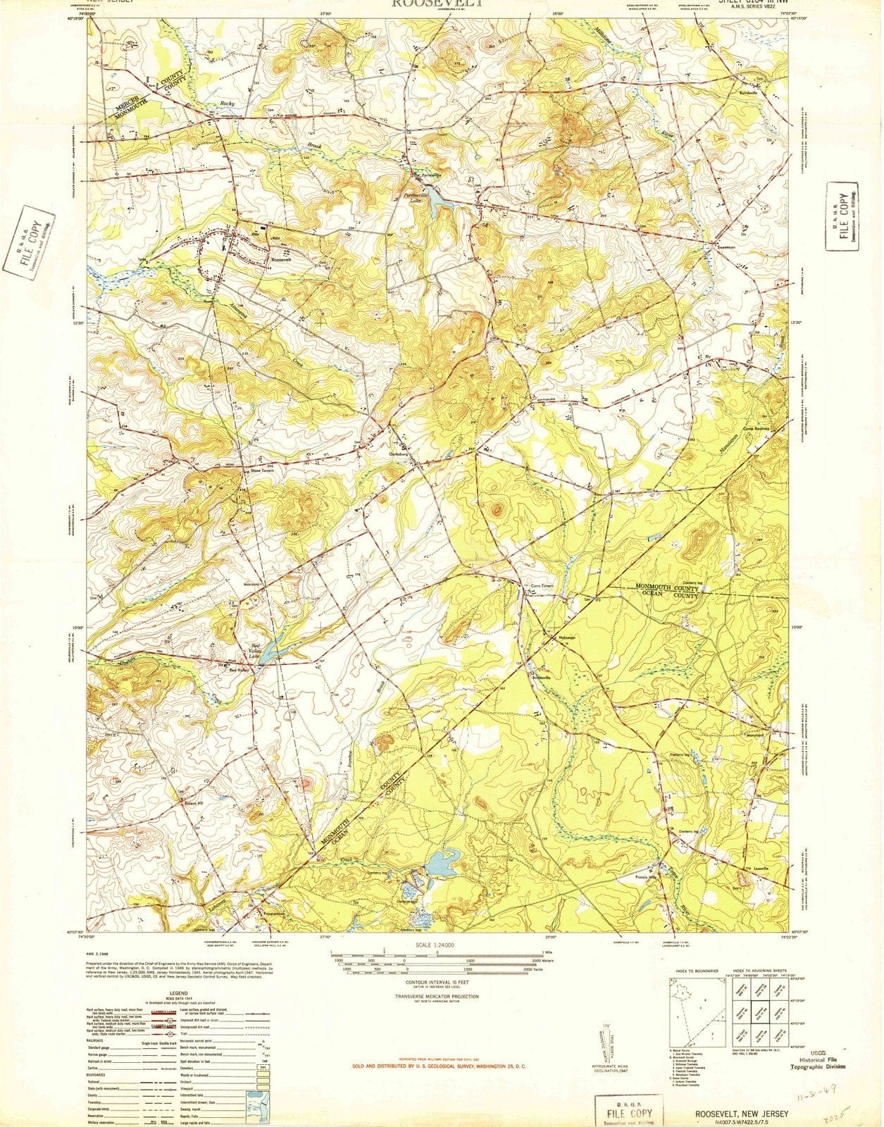 1947 Roosevelt, NJ - New Jersey - USGS Topographic Map