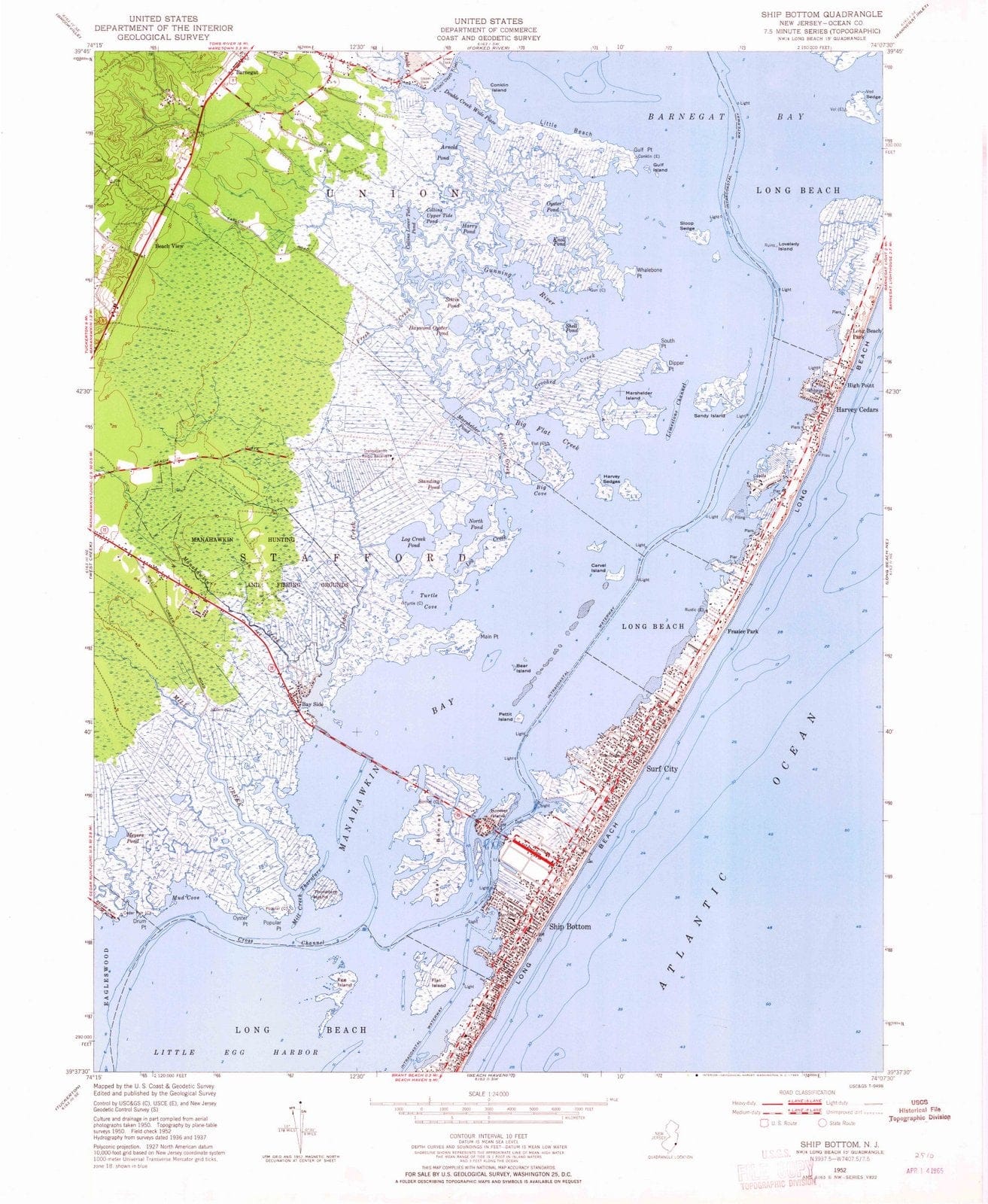 1952 Ship Bottom, NJ - New Jersey - USGS Topographic Map