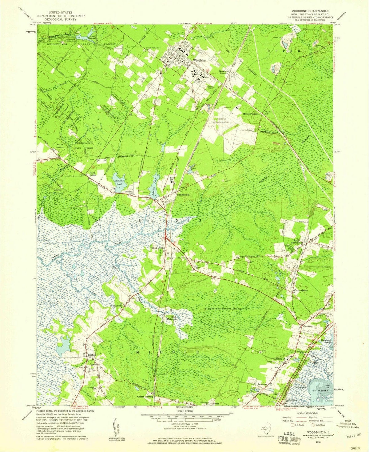 1958 Woodbine, NJ - New Jersey - USGS Topographic Map