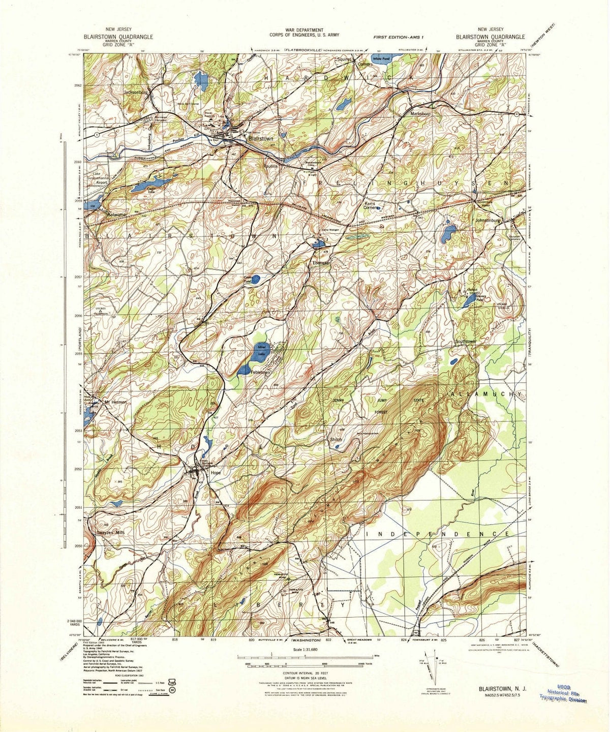 1943 Blairstown, NJ - New Jersey - USGS Topographic Map