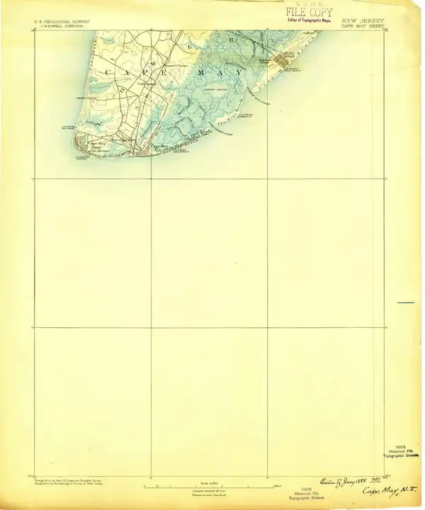 Cape May New Jersey USGS Topographic Quadrangle Map, 1888, 1:62500