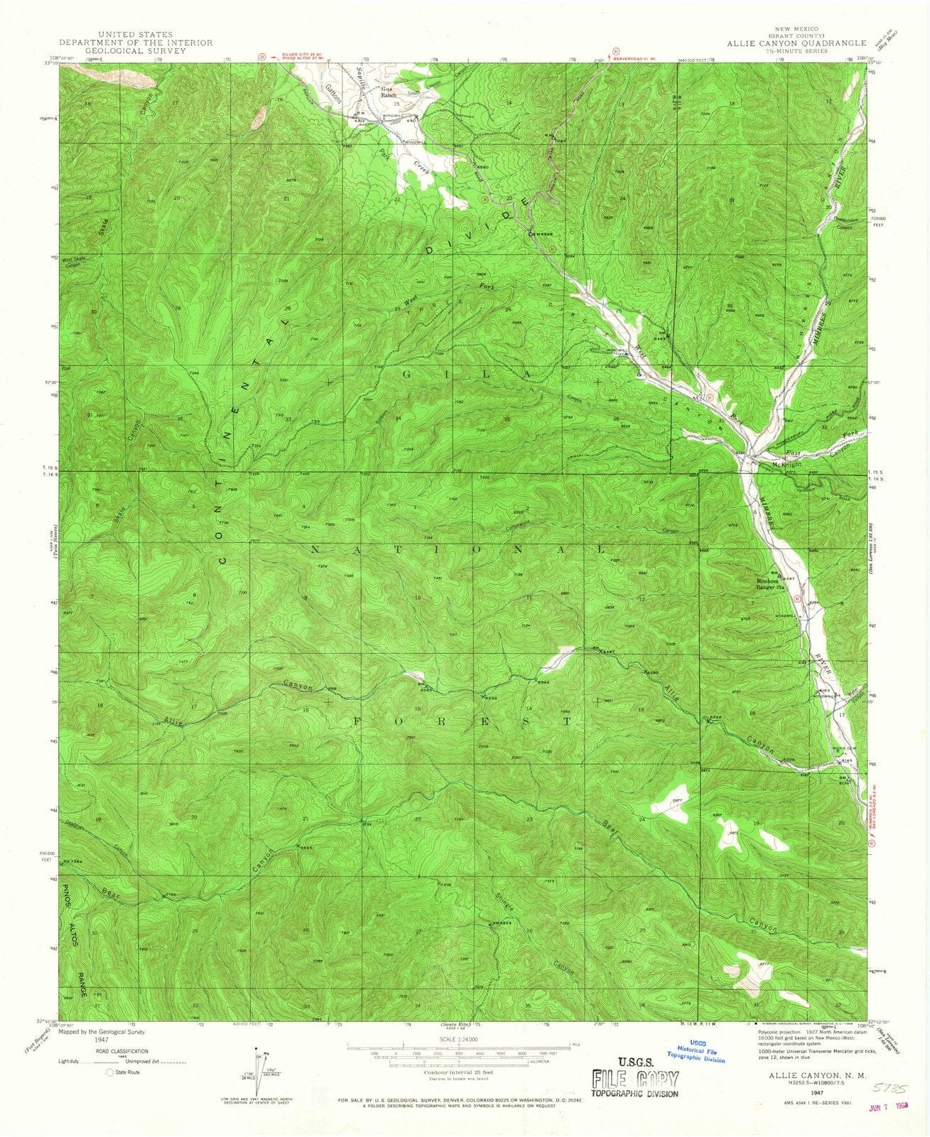 1947 Allie Canyon, NM - New Mexico - USGS Topographic Map