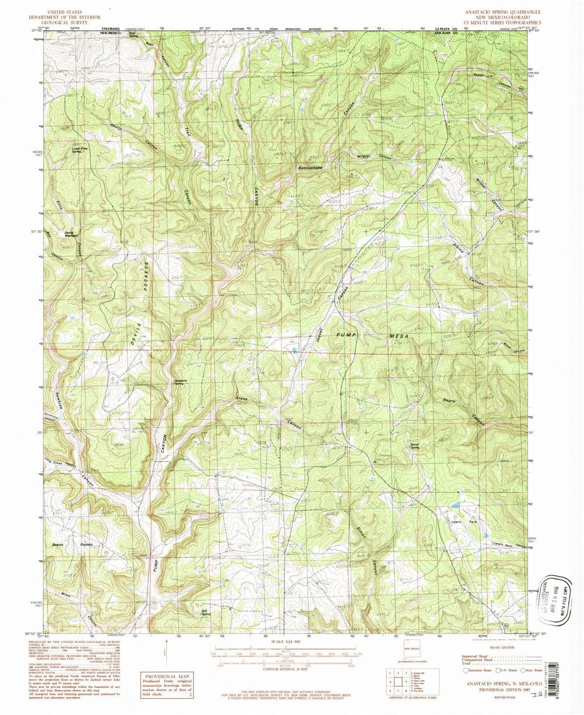 1985 Anastacio Spring, NM - New Mexico - USGS Topographic Map