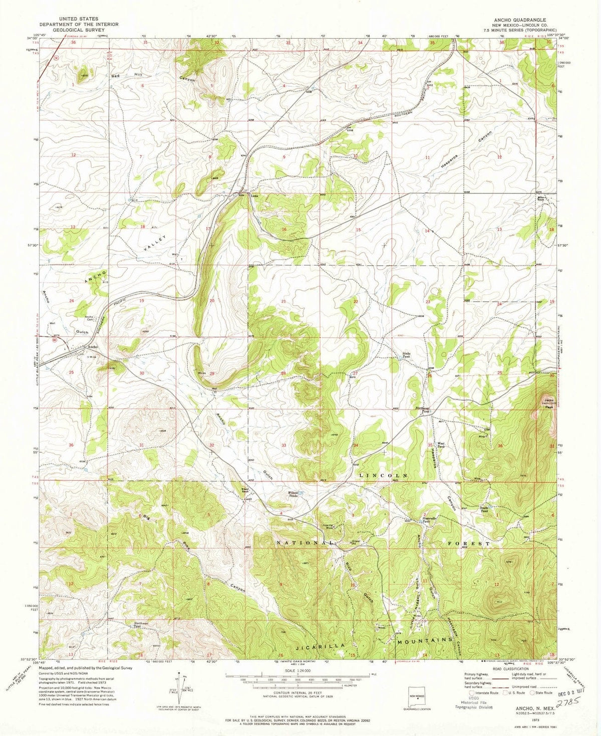 1973 Ancho, NM - New Mexico - USGS Topographic Map