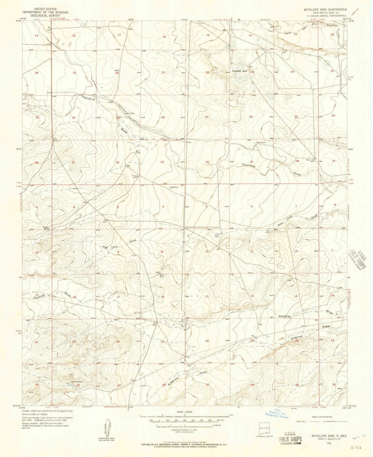 1956 Antelope Sink, NM - New Mexico - USGS Topographic Map