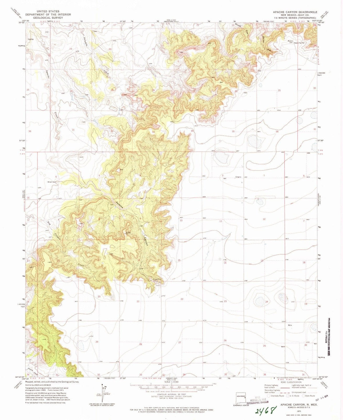 1971 Apache Canyon, NM - New Mexico - USGS Topographic Map