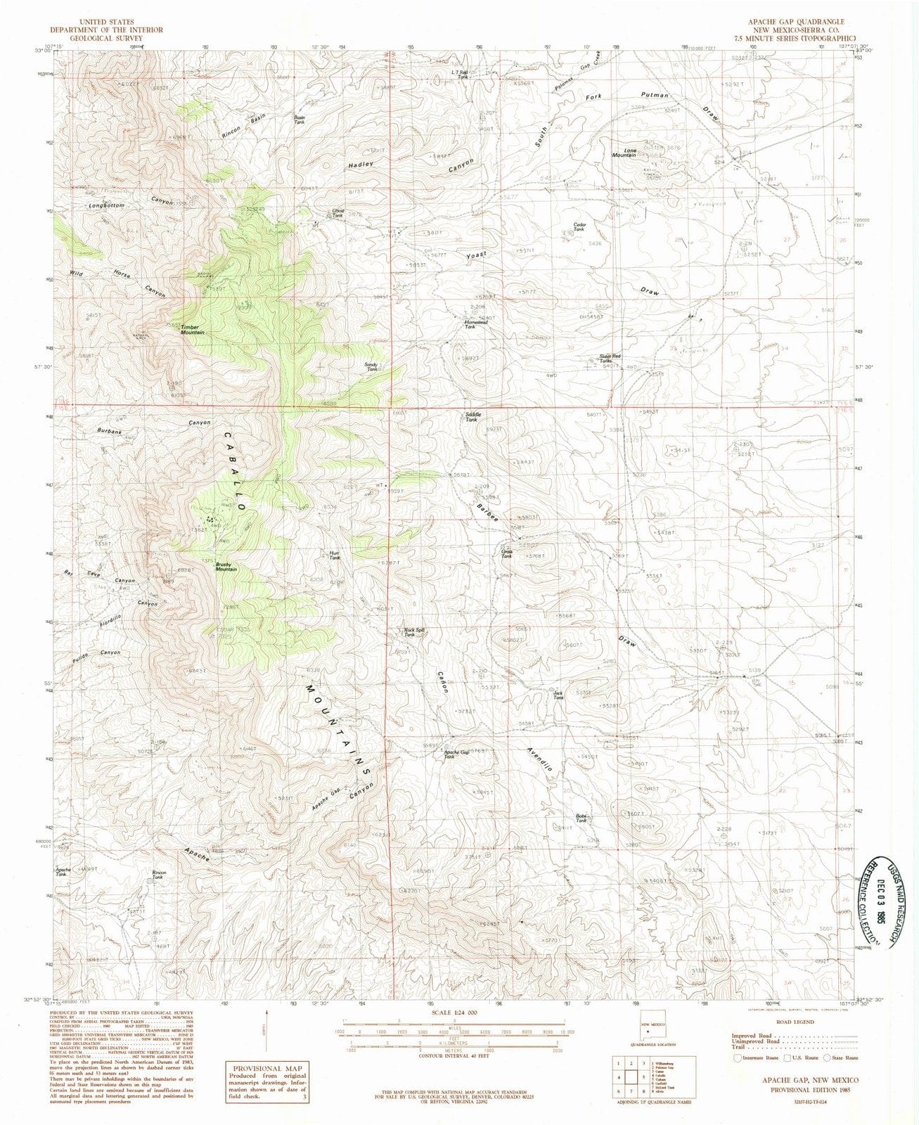 1985 Apache Gap, NM - New Mexico - USGS Topographic Map