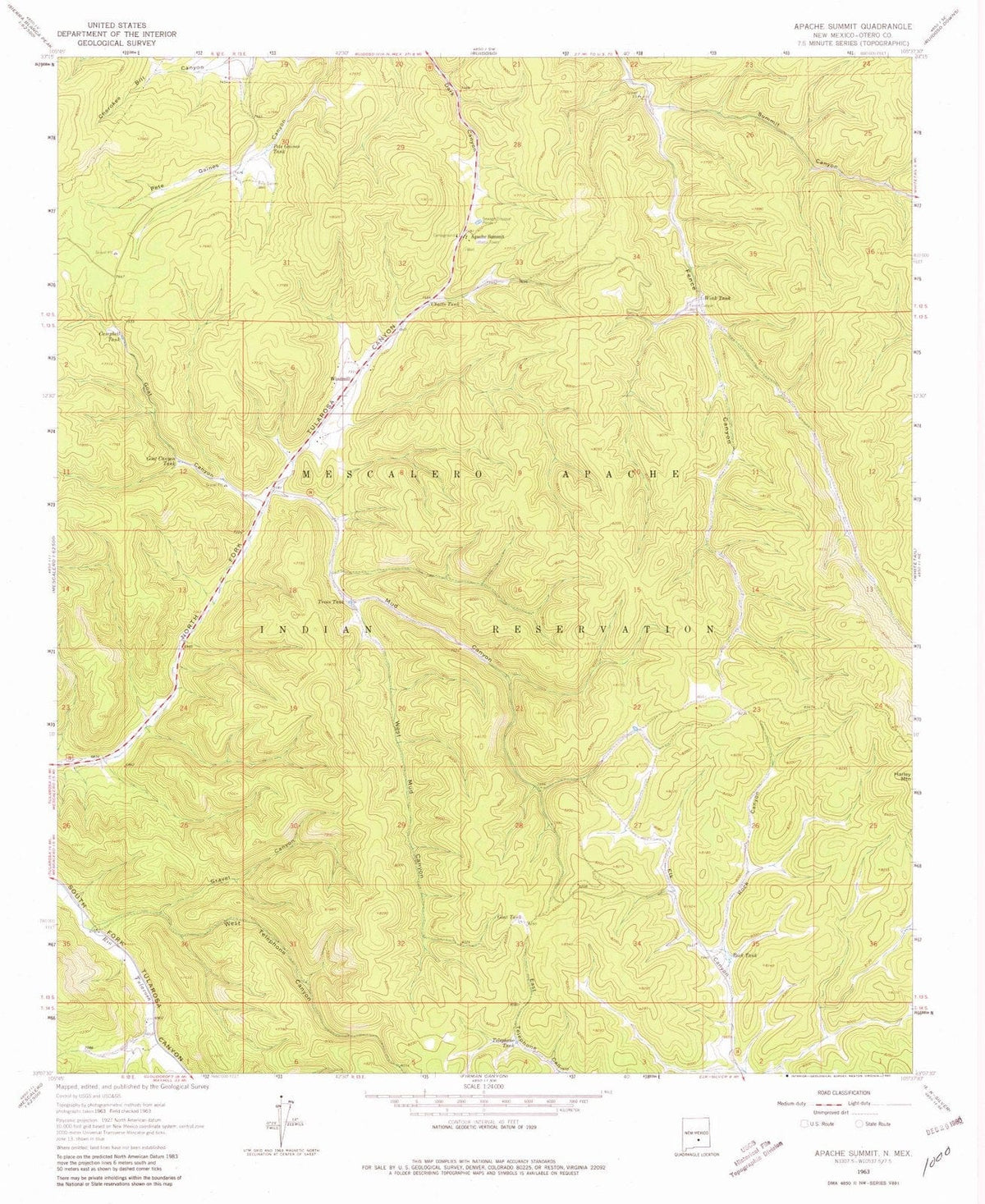 1963 Apache Summit, NM - New Mexico - USGS Topographic Map