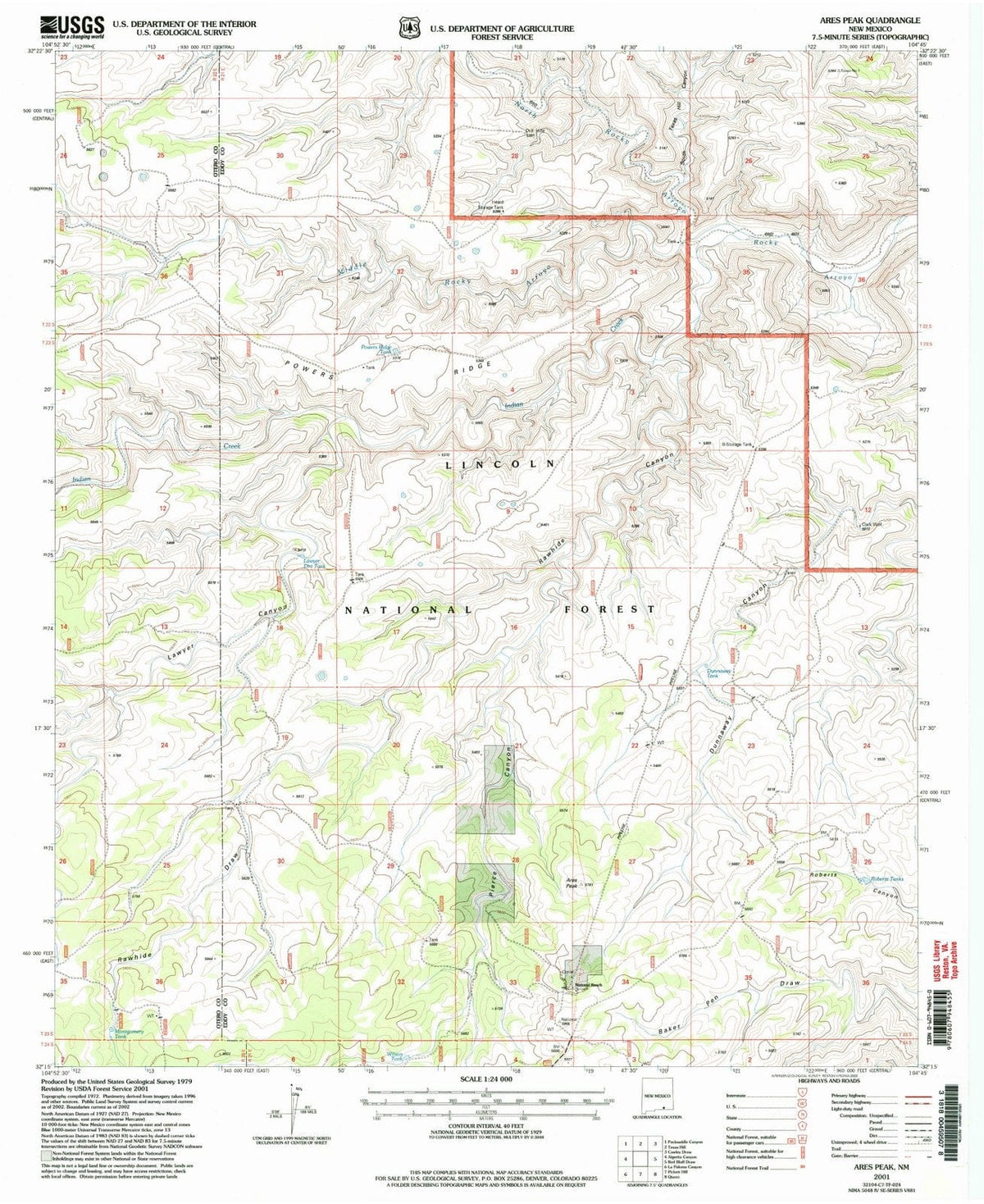 2001 Ares Peak, NM - New Mexico - USGS Topographic Map