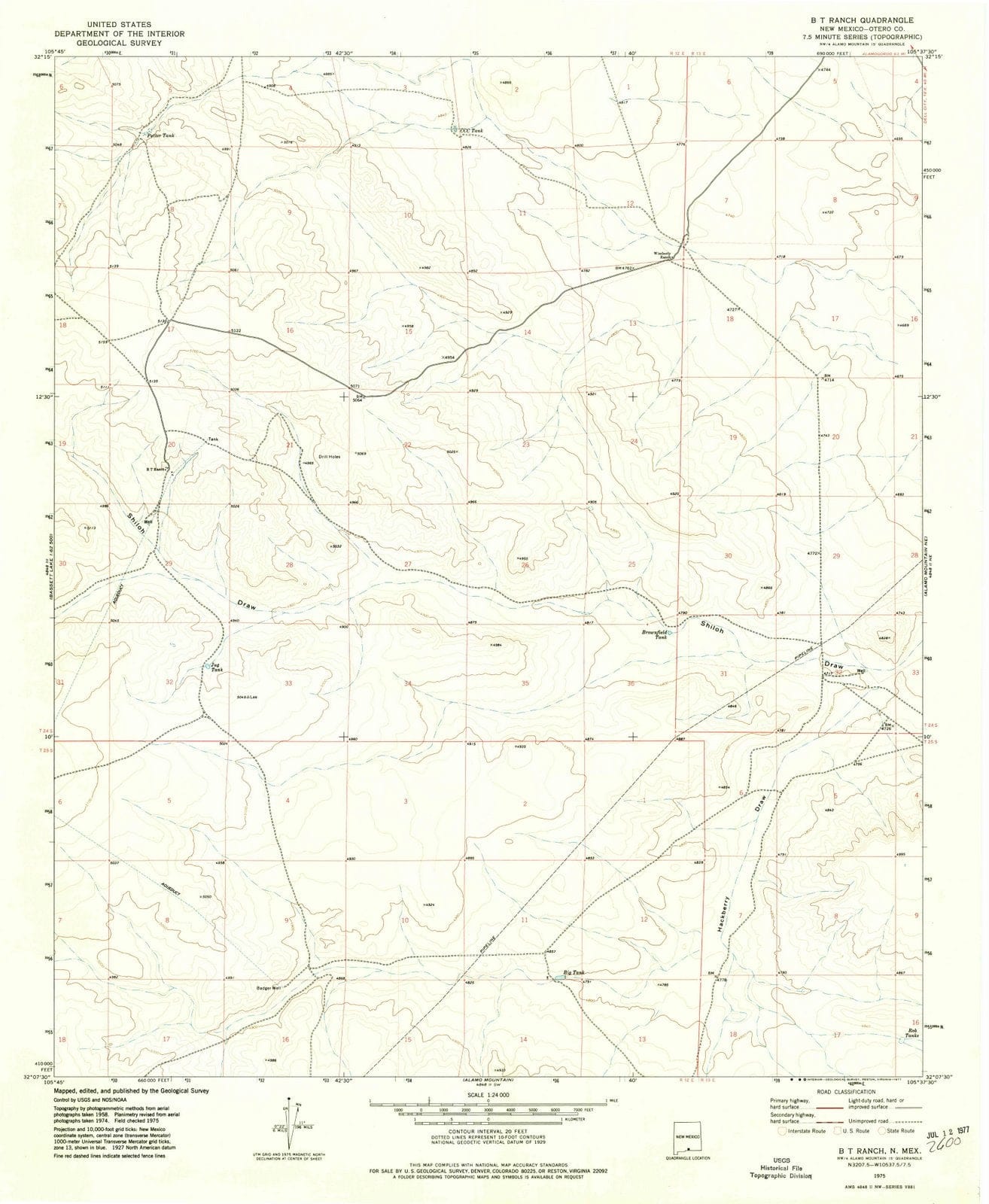 1975 B T Ranch, NM - New Mexico - USGS Topographic Map