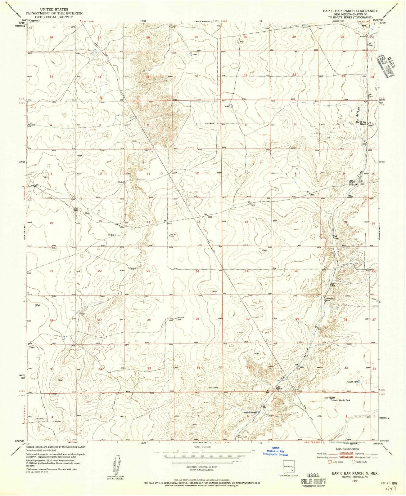 1952 Bar C Bar Ranch, NM - New Mexico - USGS Topographic Map