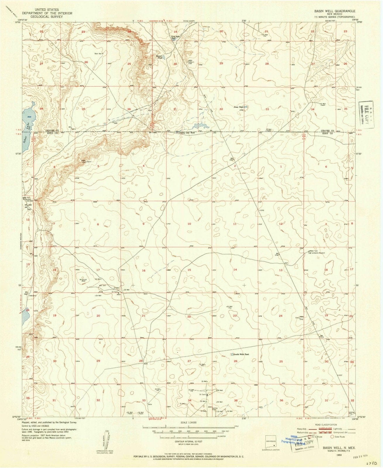 1953 Basin Well, NM - New Mexico - USGS Topographic Map