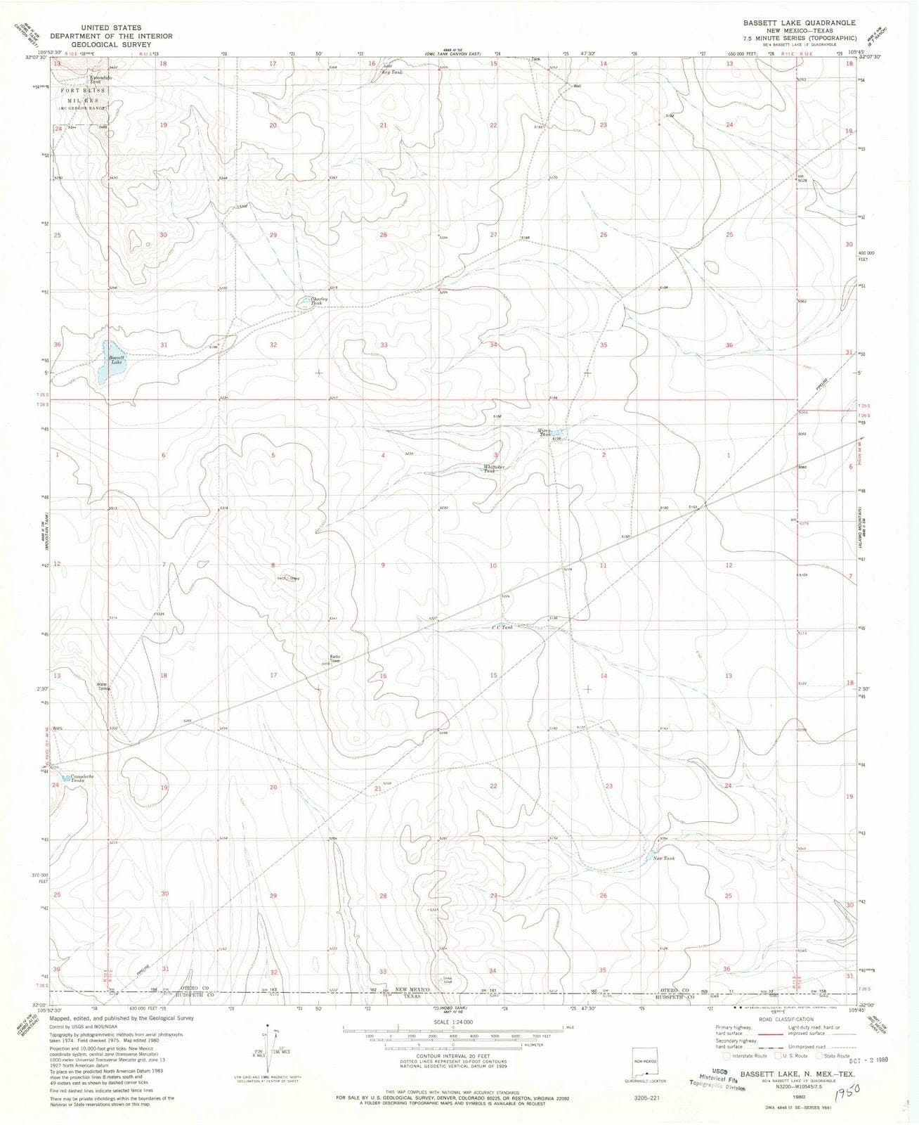 1980 Bassett Lake, NM - New Mexico - USGS Topographic Map